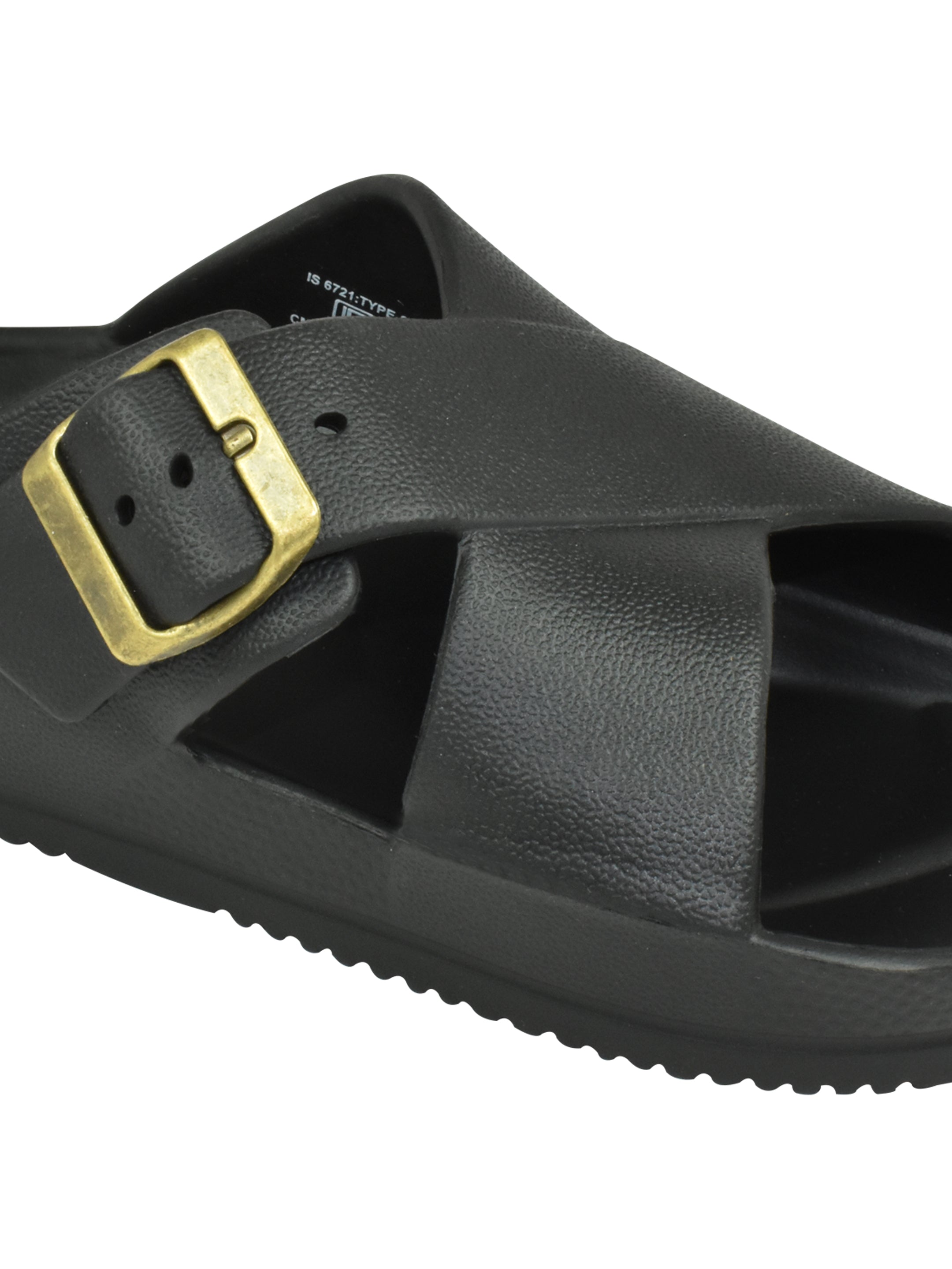 Ajanta Men’s Adjustable Buckle Slippers – Lightweight EVA Molded Orthopedic Slip-Ons for All-Day Comfort (Black)-EG3047