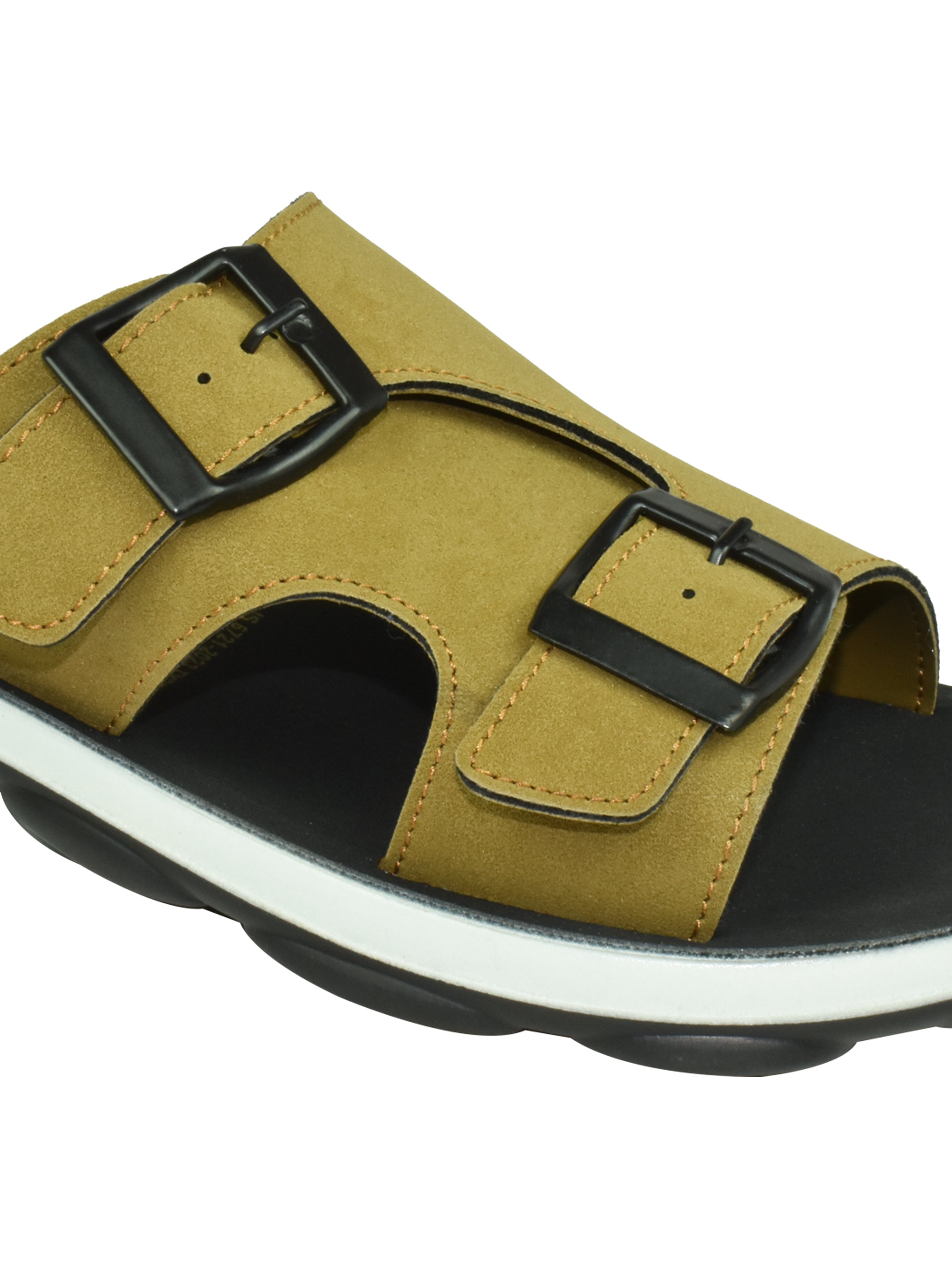 Ajanta Men’s Contemporary Slip-On Sandal with Dual Buckle Straps & Cushioned Footbed