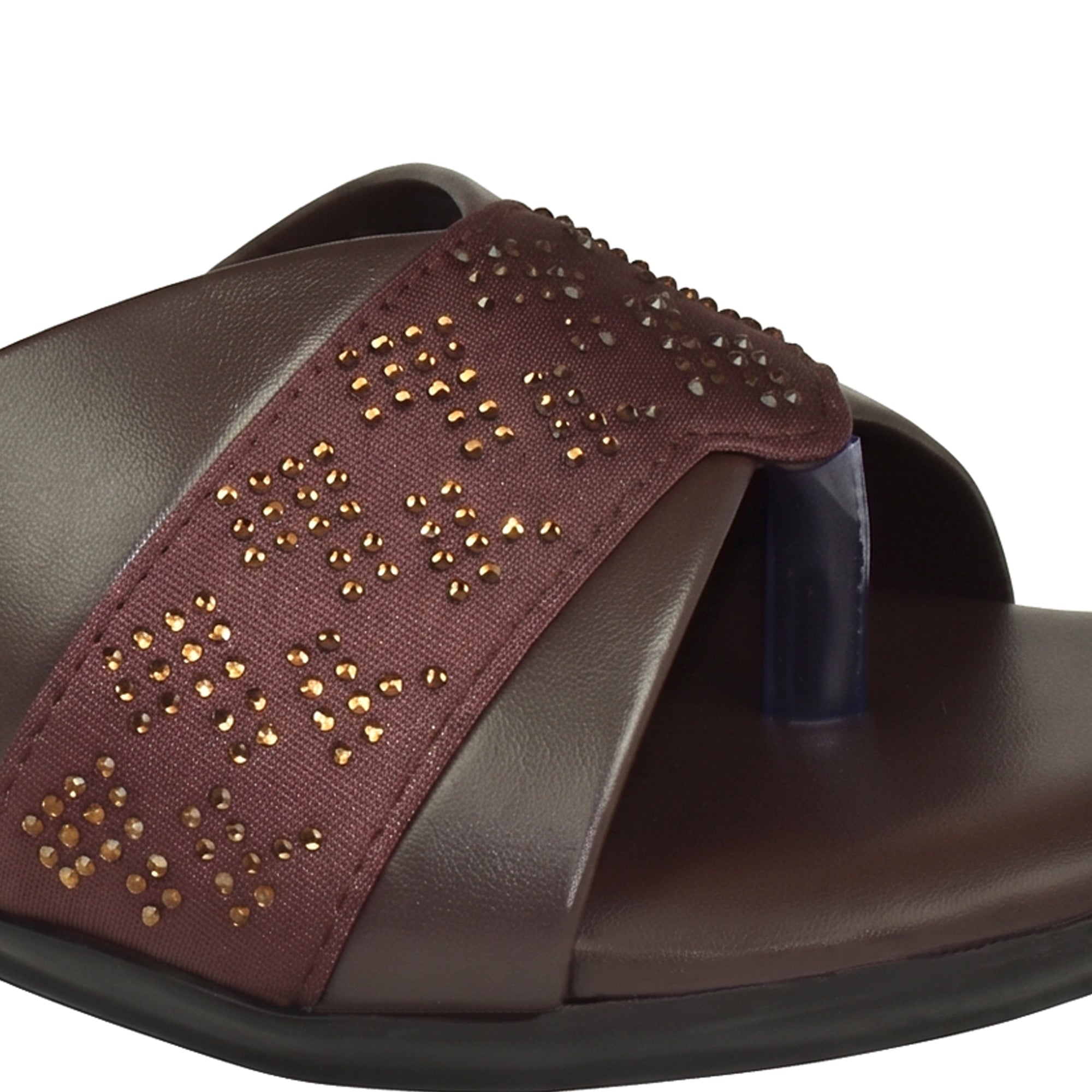 AJANTA Women's Stylish Toe Ring Rhinestone Embellished Cross Strap Sandals | Lightweight Slip-On Flat Sandals with Extra Soft Cushioned Footbed & Anti-Skid Sole | Casual, Office, College, Party, Wedding, Puja & Occassional Wear