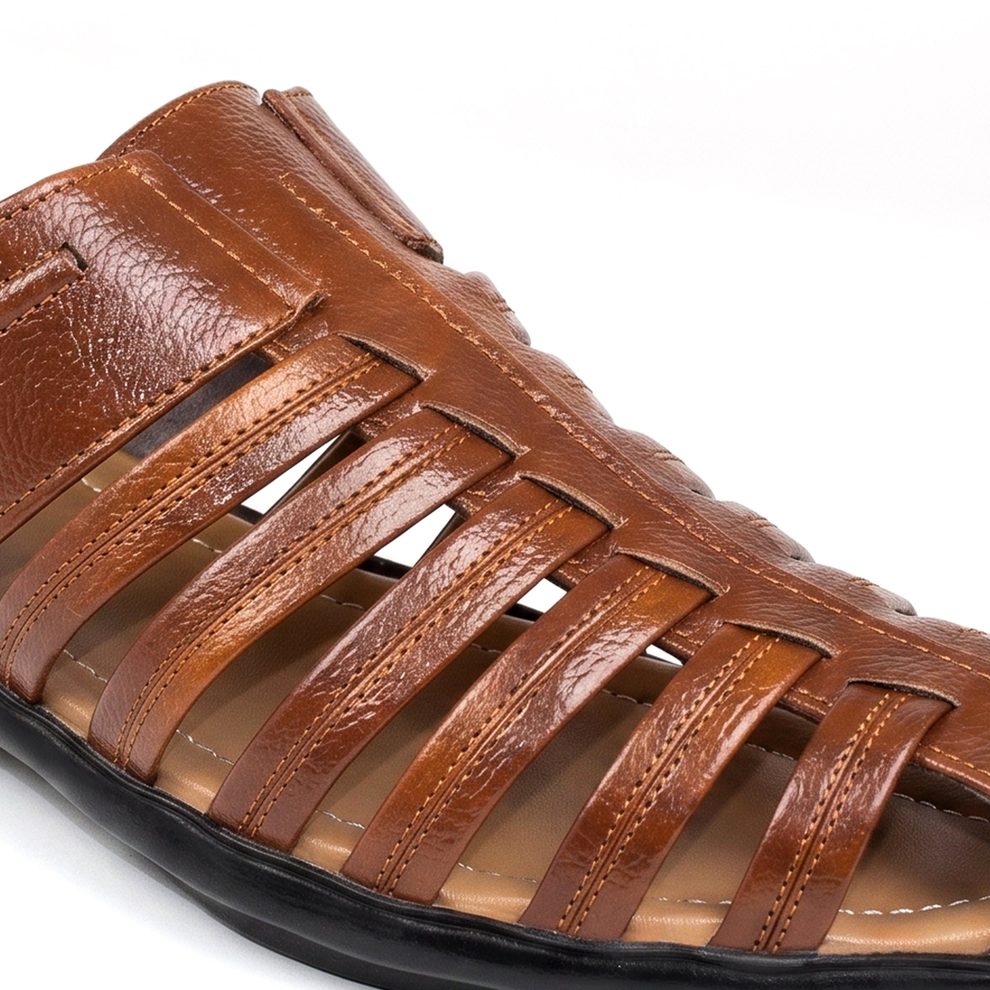 AJANTA Men's Premium Fisherman Sandals | Closed Toe Slip-On Casual Sandals | Lightweight Anti-Skid Comfortable, Breathable, Cushioned Grip Insole & Flexible Walking Sandals | Back Open Leather Look Daily Wear Office, Travel, Outdoor & Ethnic Puja Footwear