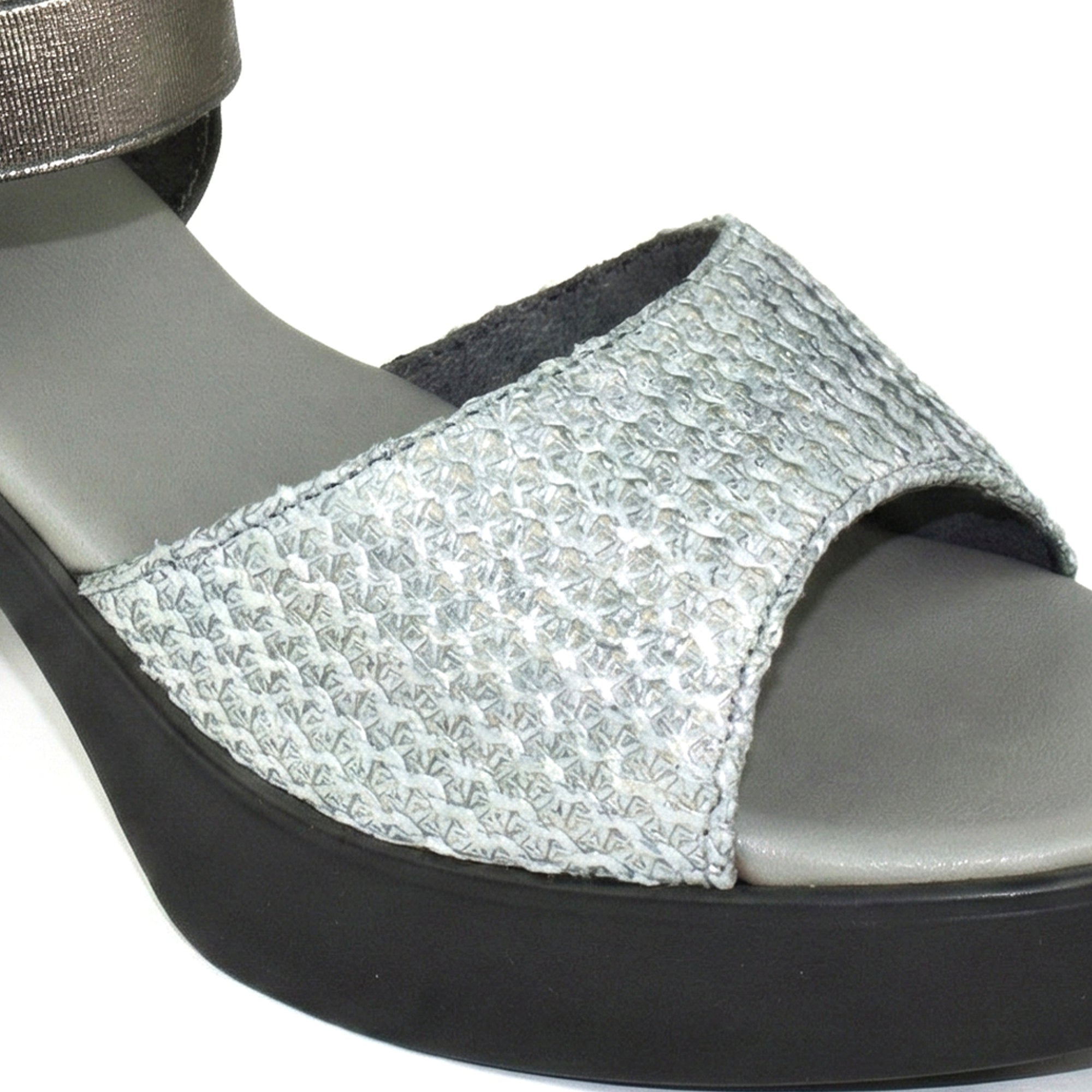 Ajanta Women’s Stylish Grey Block Heel Sandals with Textured Strap