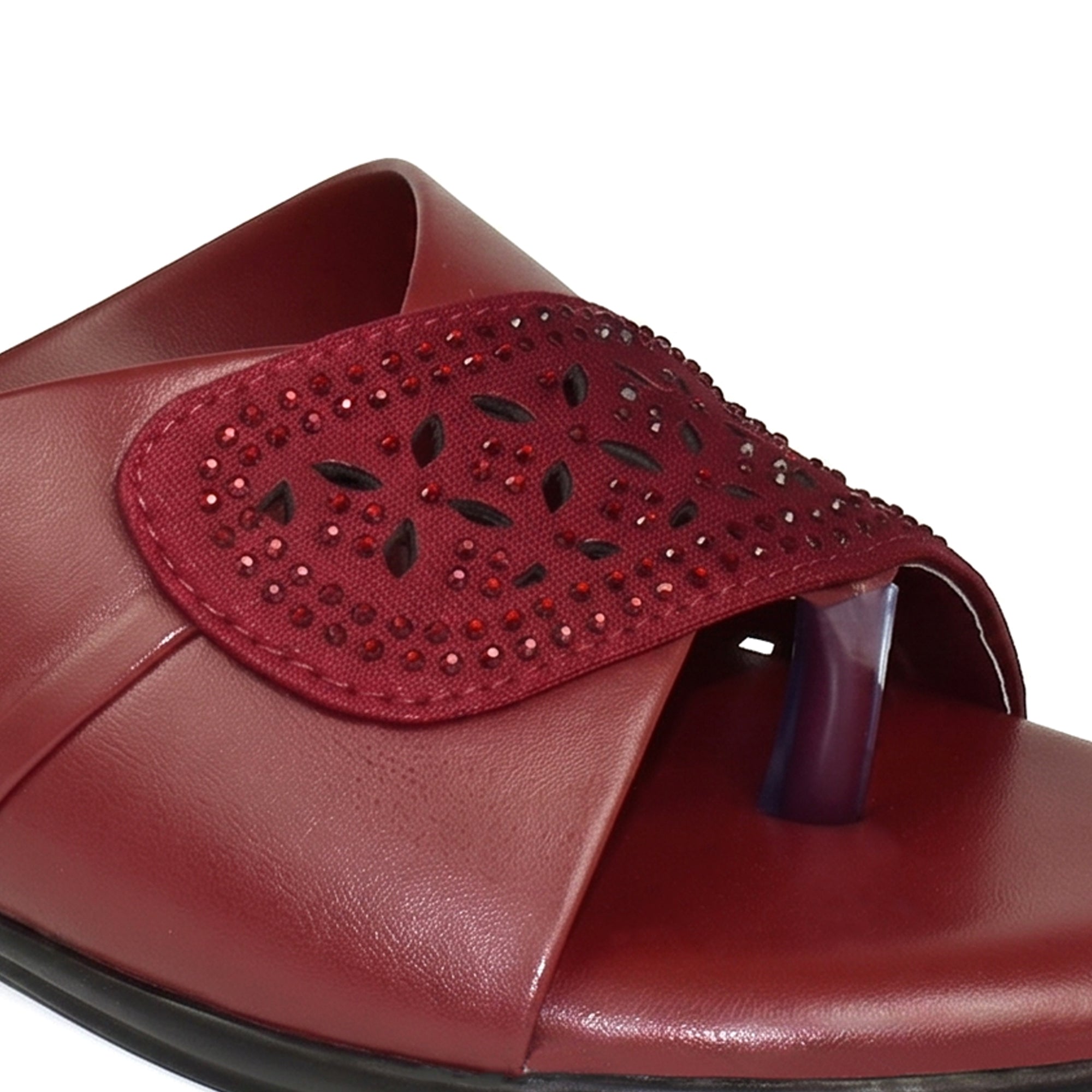 AJANTA Women's Stylish Toe Ring Rhinestone Embellished Cross Strap Sandals | Lightweight Slip-On Flat Sandals with Extra Soft Cushioned Footbed & Anti-Skid Sole | Casual, Office, College, Party, Wedding, Puja & Occassional Wear