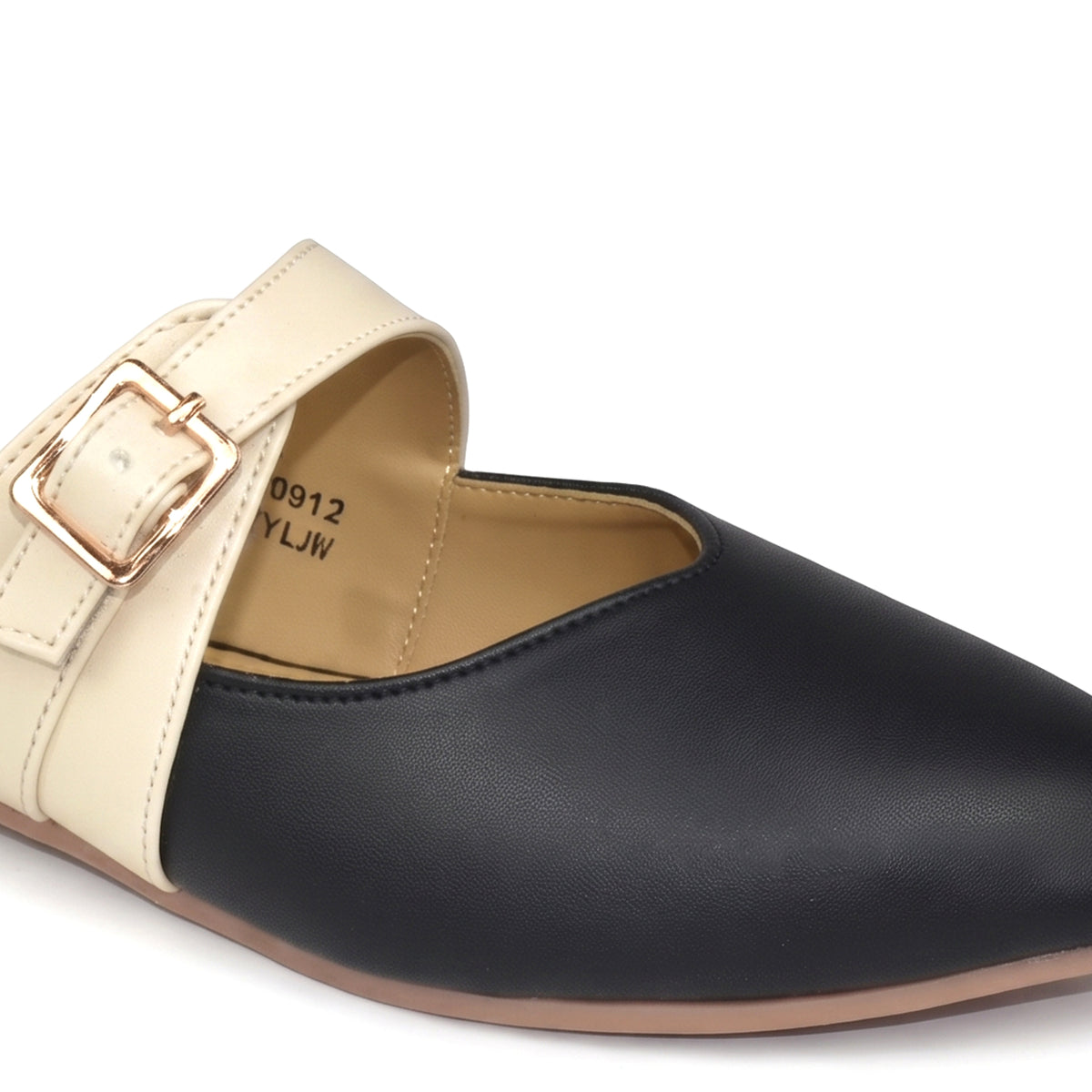 AJANTA Dual-Tone Classique Women’s Pointed Toe Mules | Stylish Flat Buckled Backless Ladies Half Shoes | Comfortable Two-Tone Formal Loafer Slides & Party, Office Wear Flats | Casual Jutti Style Footwear