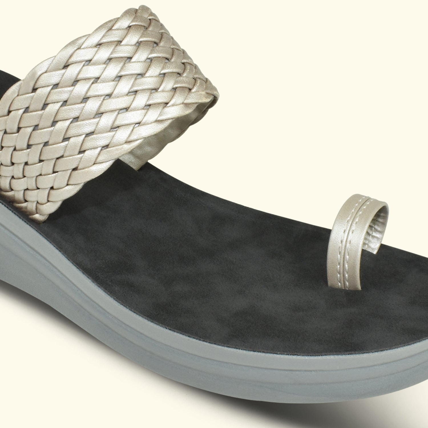 AJANTA Women's Grey Perforated Upper Slip-on Wedge Toe Ring Heel Sandal EL2015