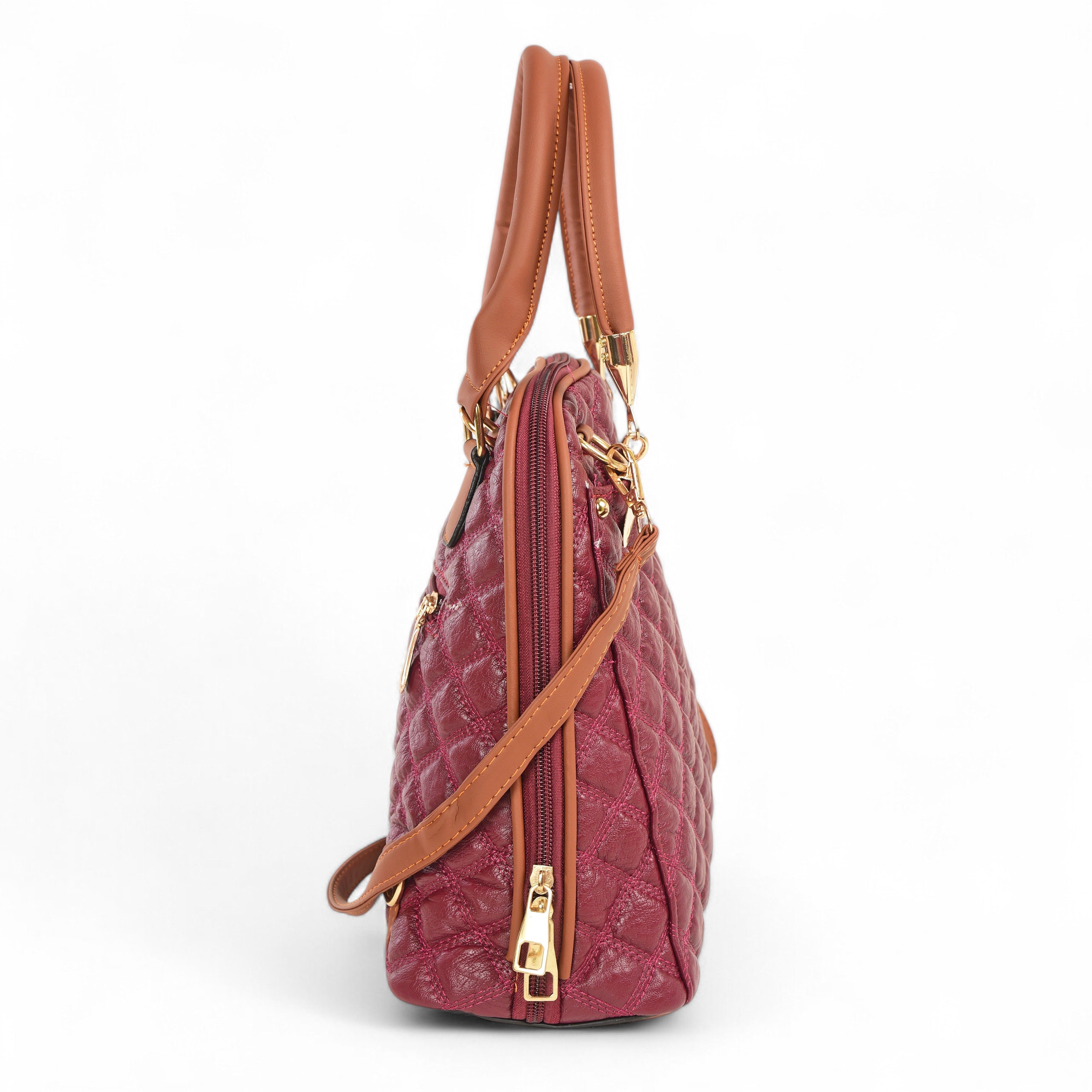 QIARRA Maroon Luxe Artificial Leather Premium Quilted Satchel Bag / Handbag with Detachable Slings VB8026