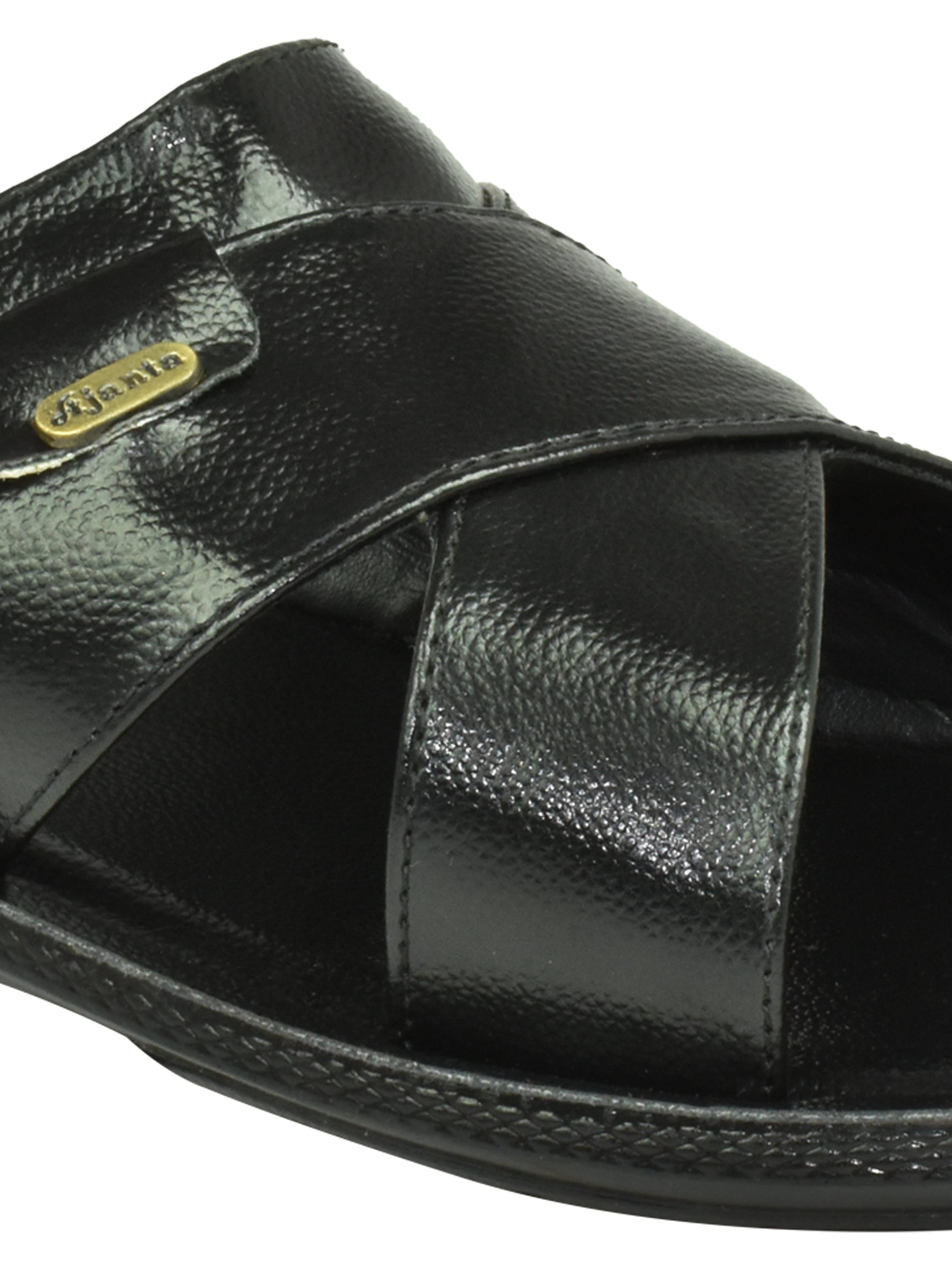 Ajanta Men’s Black Cross-Strap Sandal with Toe Loop & Soft Padded Footbed