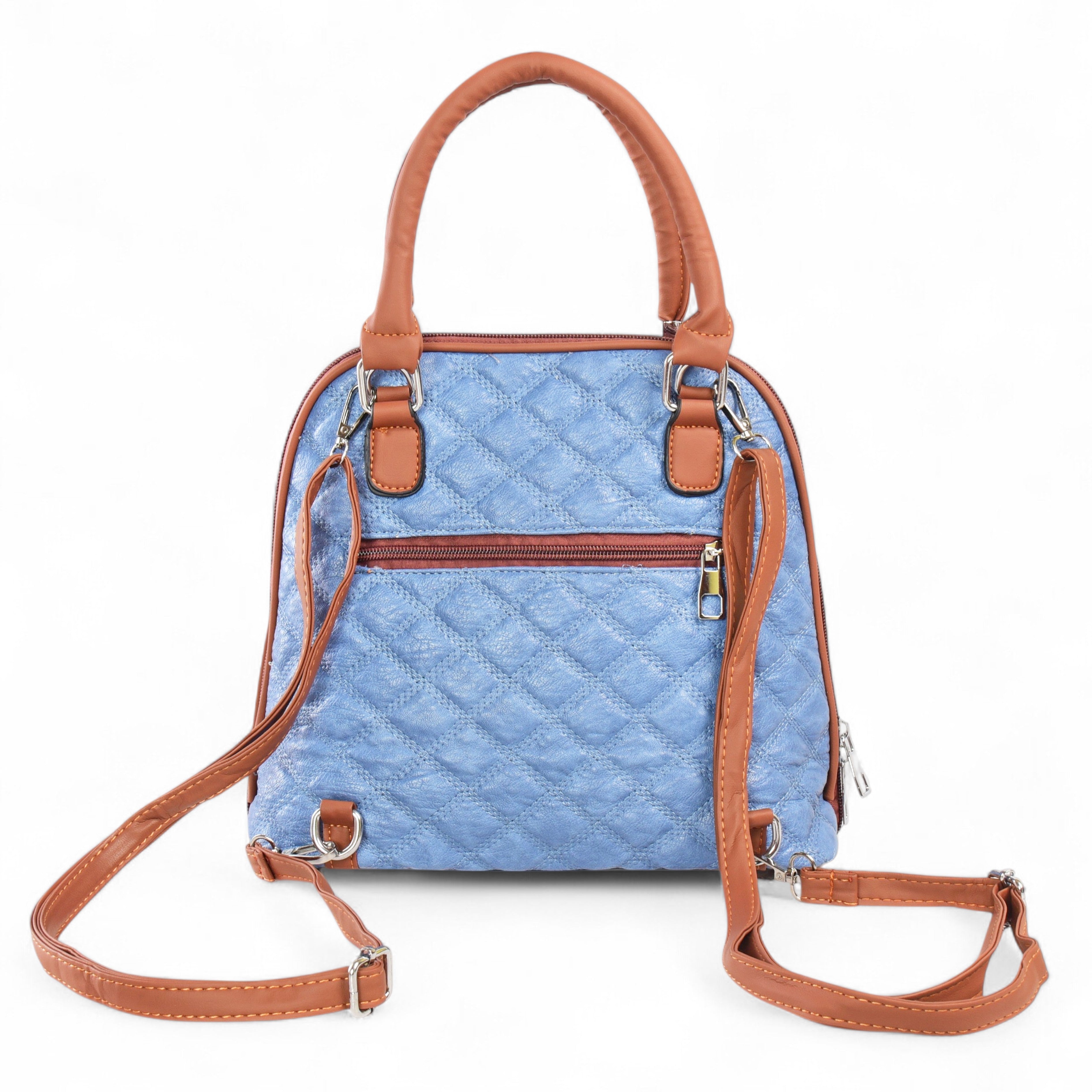 QIARRA Sky Blue Luxe Artificial Leather Premium Quilted Satchel Bag / Handbag with Detachable Slings VB8030