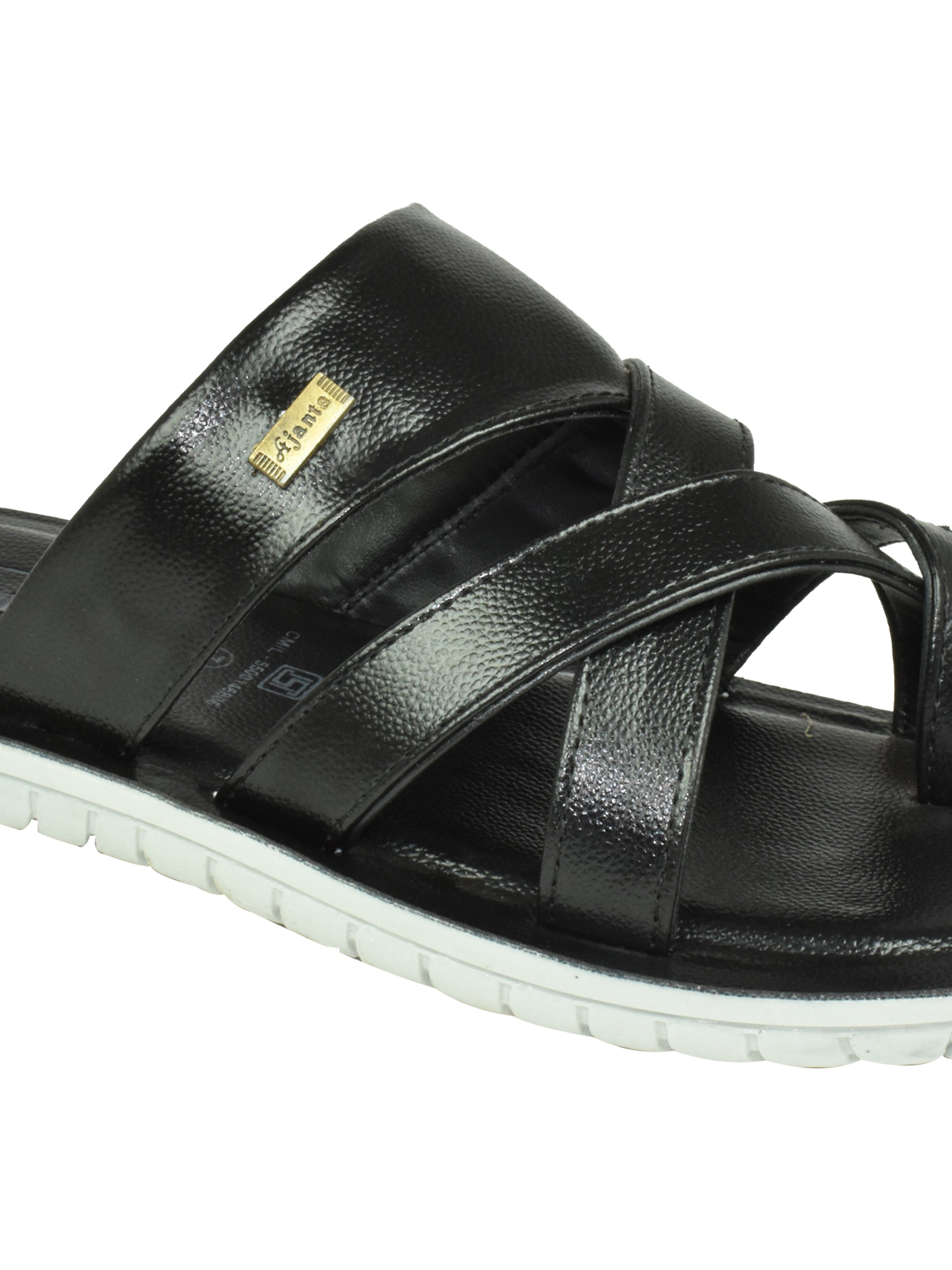Ajanta Men’s Black Sandal | Lightweight PU Sole | Double Velcro Straps | Outdoor & Daily Wear