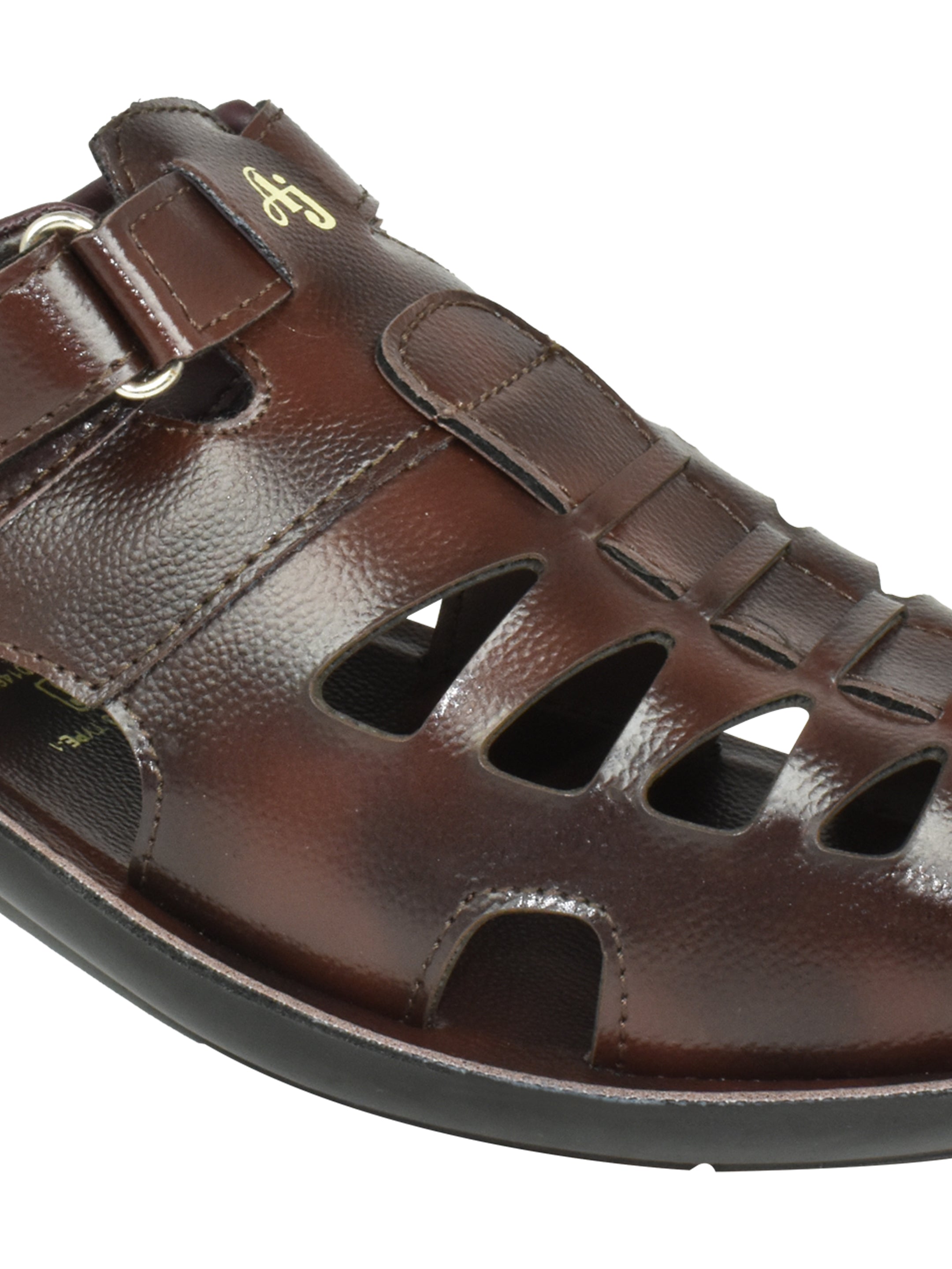Men’s Stylish Brown Sandal | Semi-Formal Design | Leather-Look Rexine Upper | PU Sole | Velcro Strap