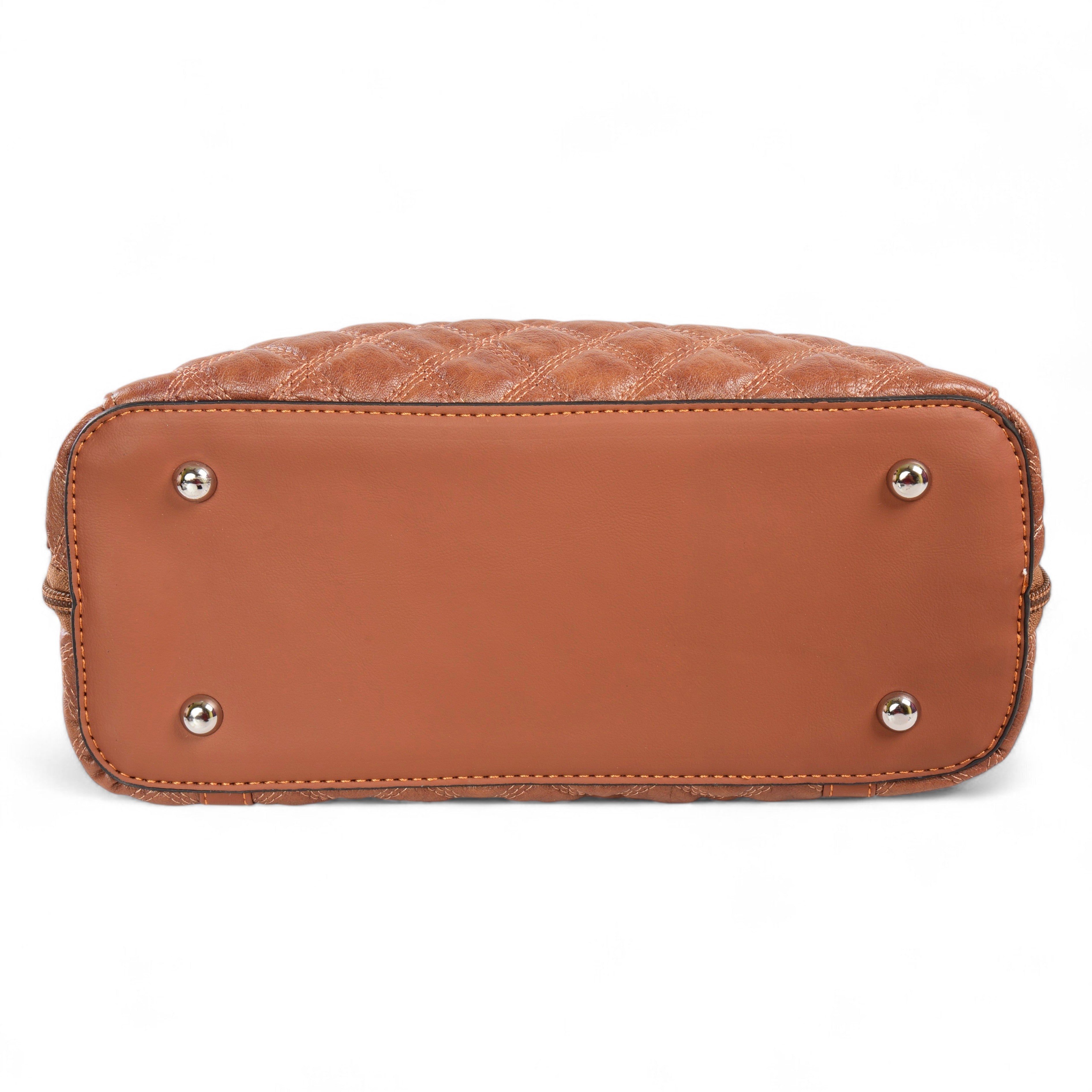 QIARRA Tan Luxe Artificial Leather Premium Quilted Satchel Bag / Handbag with Detachable Slings VB8033