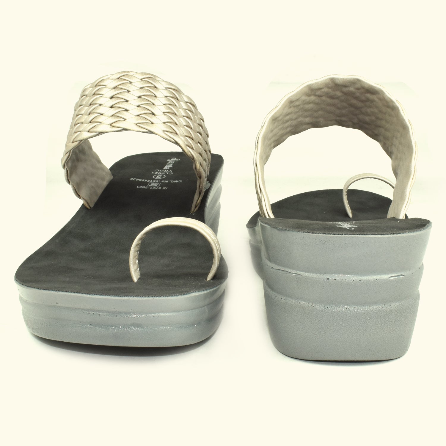 AJANTA Women's Grey Perforated Upper Slip-on Wedge Toe Ring Heel Sandal EL2015