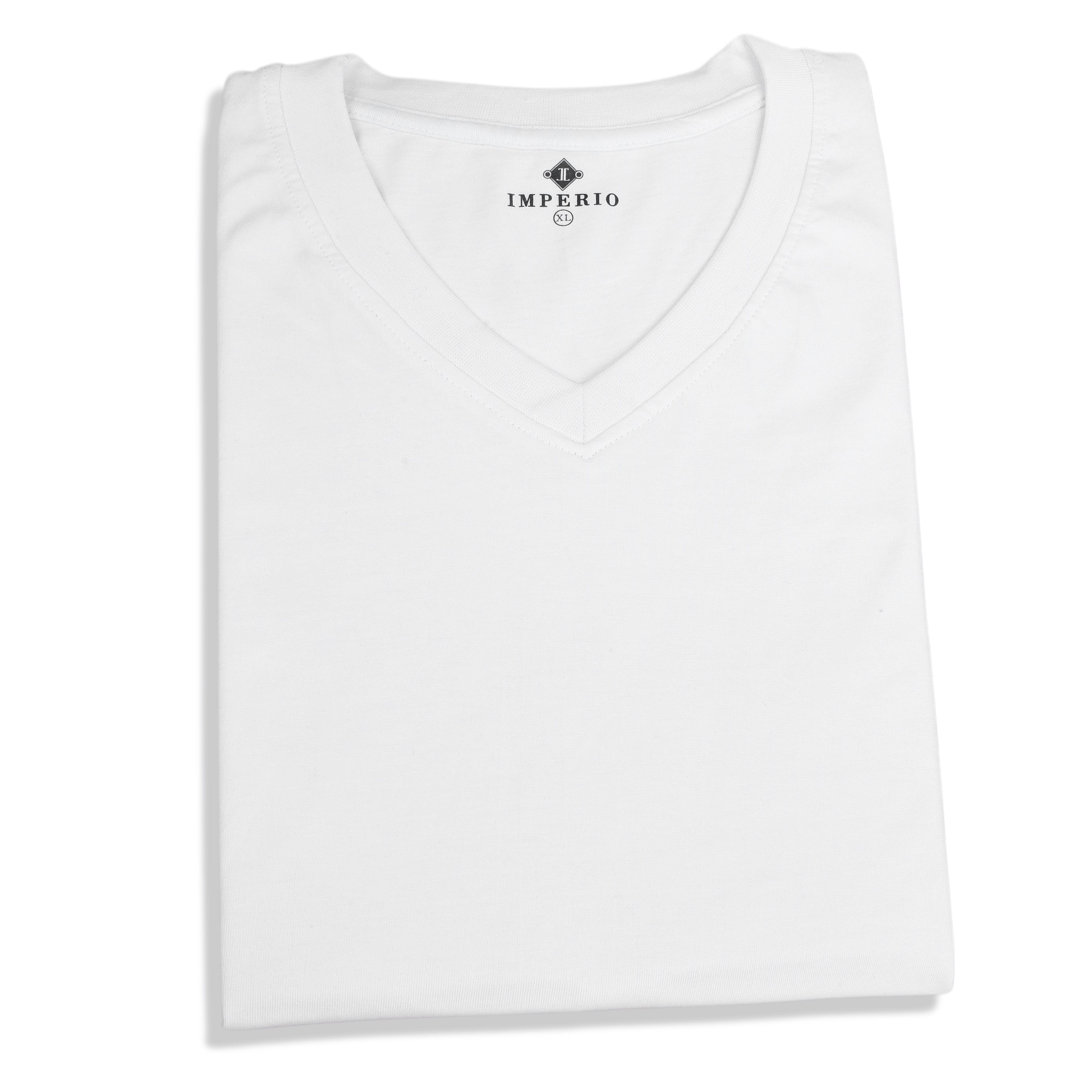 IMPERIO Men White Solid V-Neck T-Shirt | Pure Cotton, Casual Fit VN5014