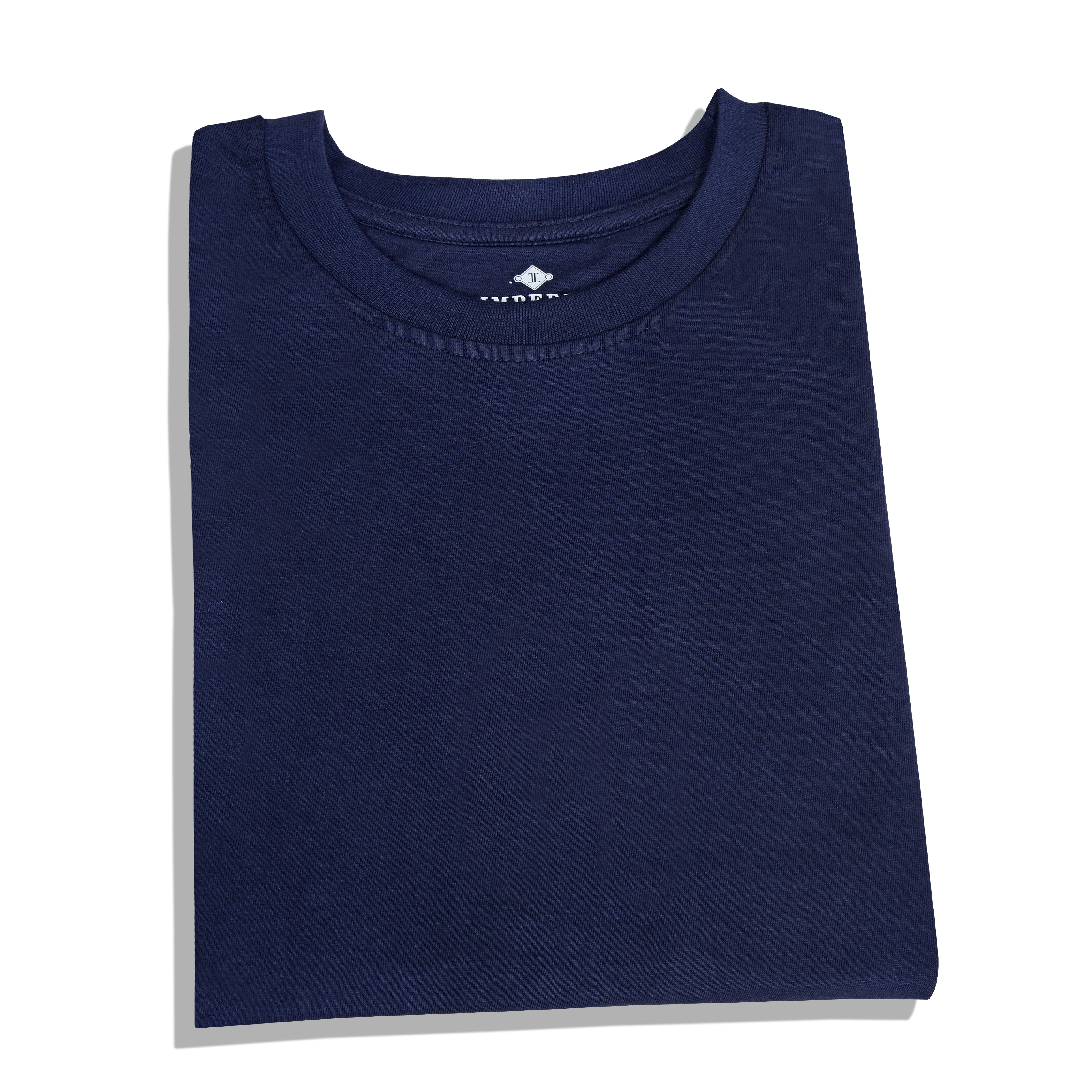 IMPERIO Men Navy Solid Round Neck T-Shirt | Pure Cotton, Casual Fit RN5019
