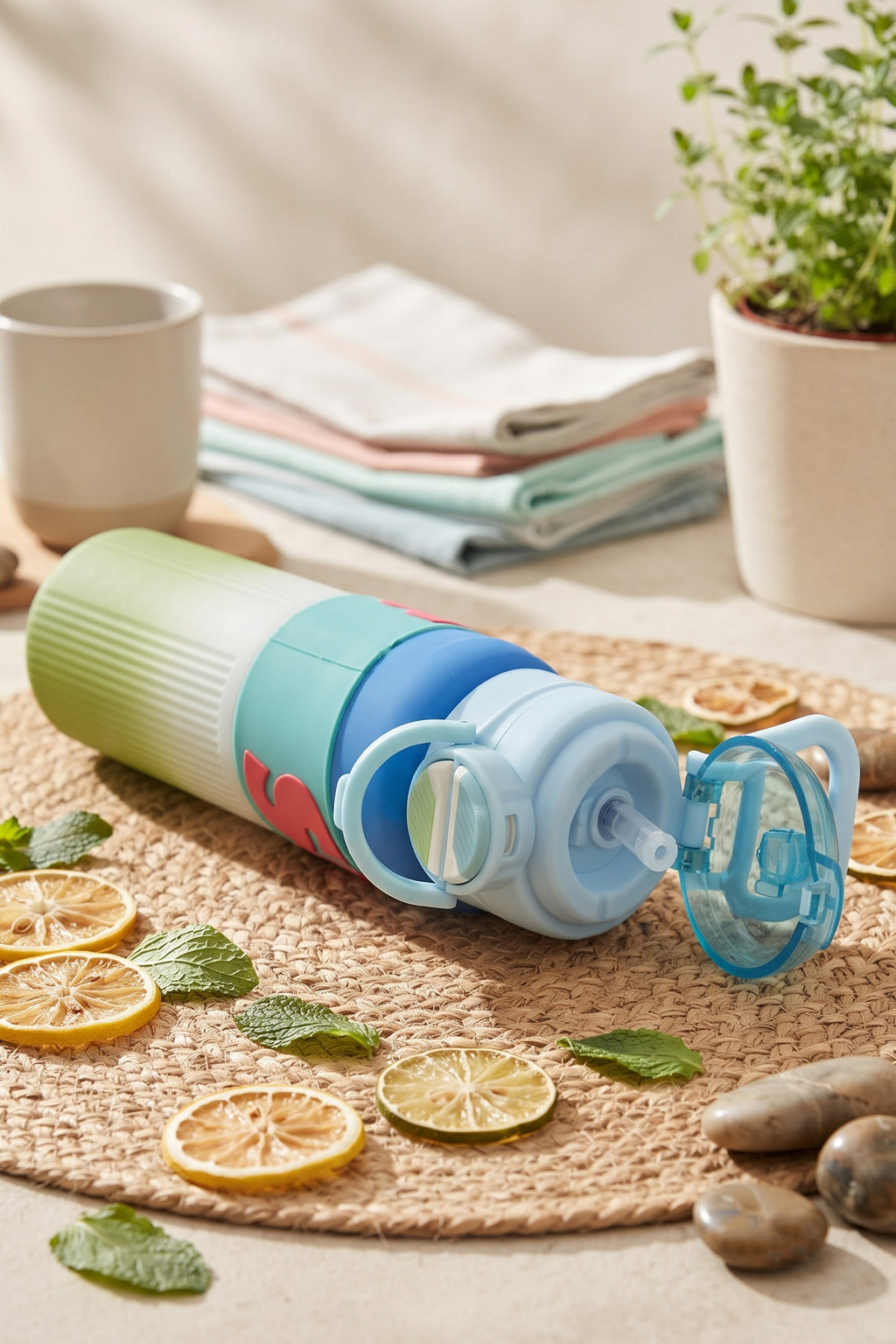Ajanta Sports Water Bottle with Straw 1000ml | BPA Free Plastic Leakproof Sipper Bottle | One Click Flip Top Lid with Safety Lock & Carry Handle | Time Marker for Gym, Workout, School, Office, Fitness, Travel & Outdoor For Kids, Women & Men