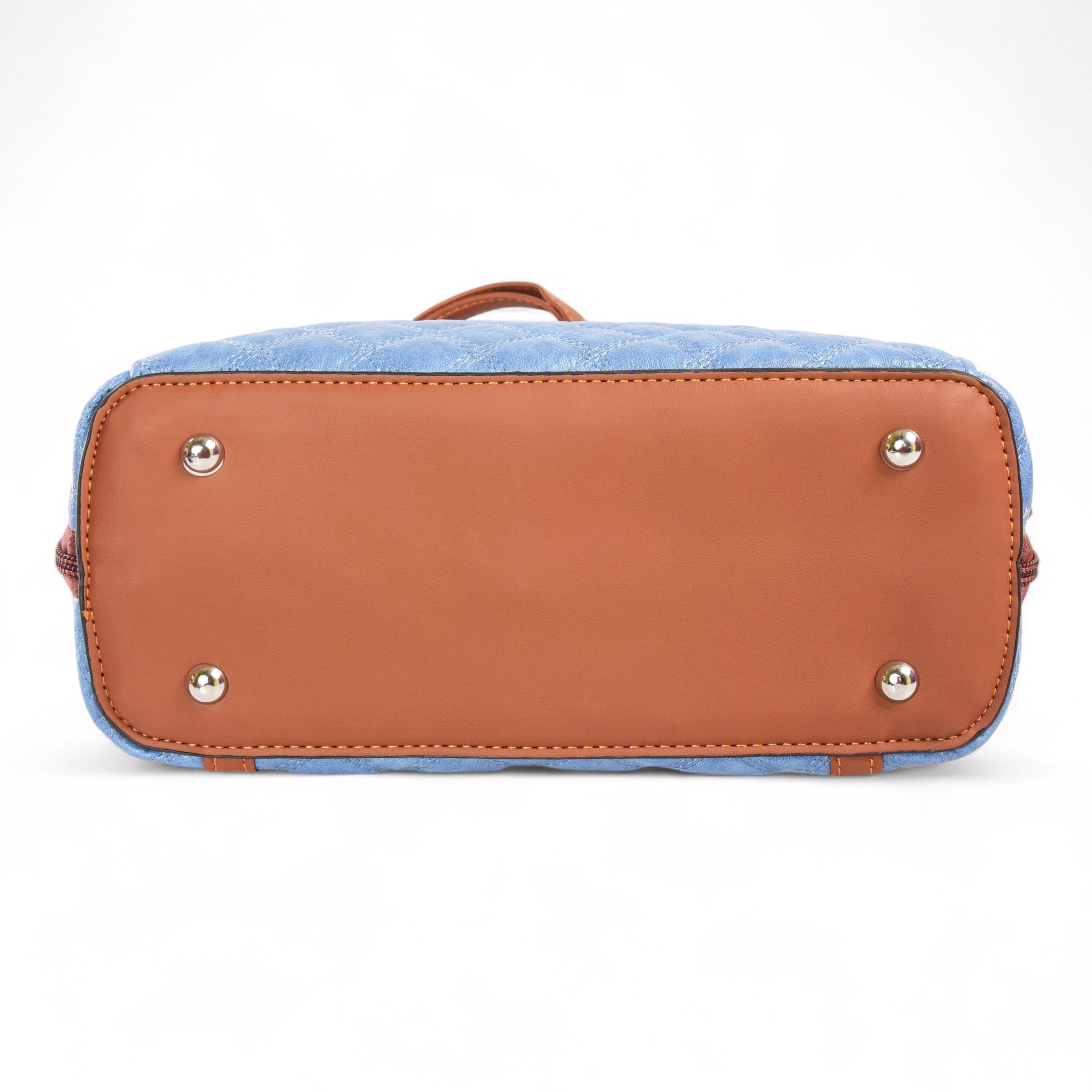 QIARRA Sky Blue Luxe Artificial Leather Premium Quilted Satchel Bag / Handbag with Detachable Slings VB8030