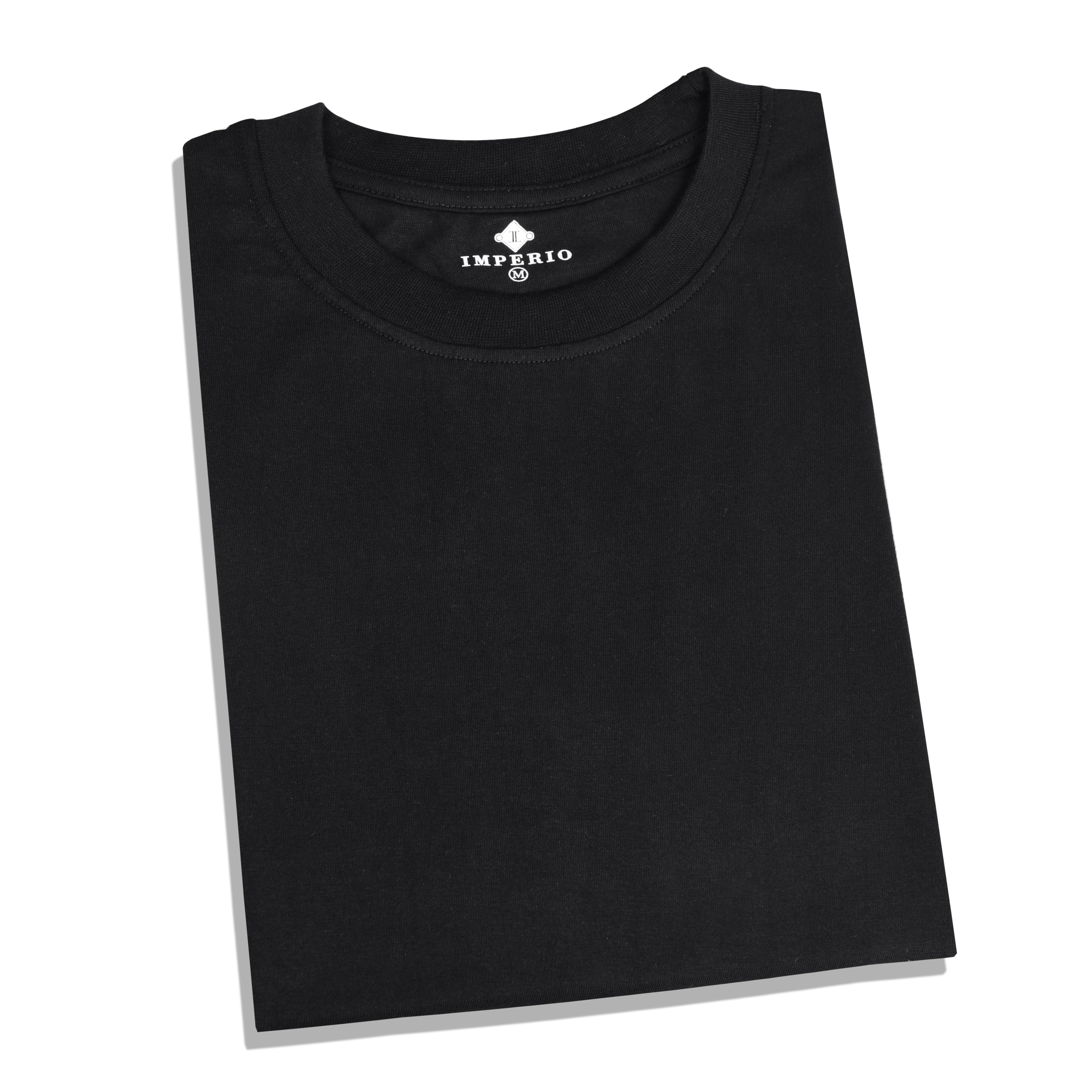 IMPERIO Men Black Solid Round Neck T-Shirt | Pure Cotton, Casual Fit RN5015