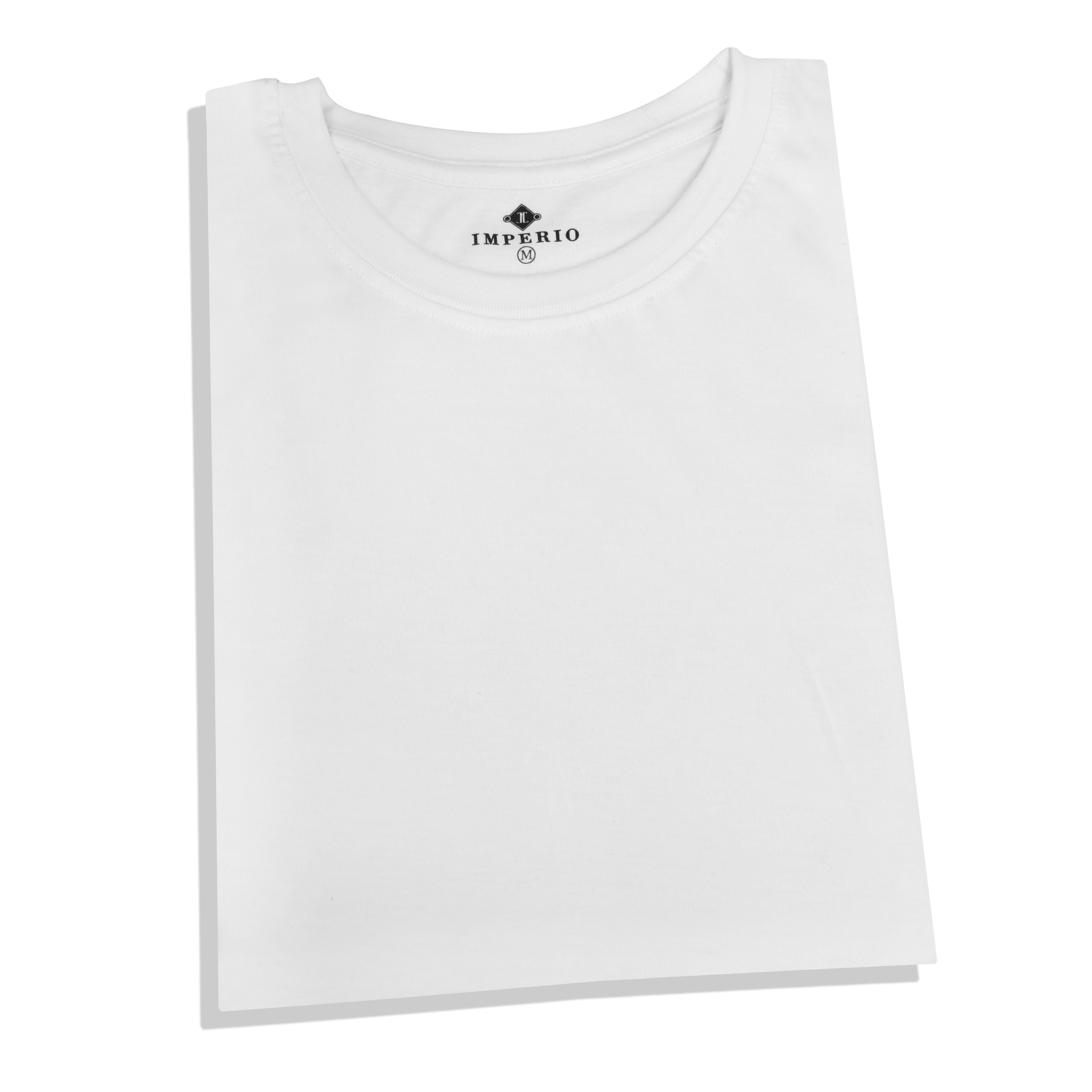 IMPERIO Men White Solid Round Neck T-Shirt | Pure Cotton, Casual Fit RN5017