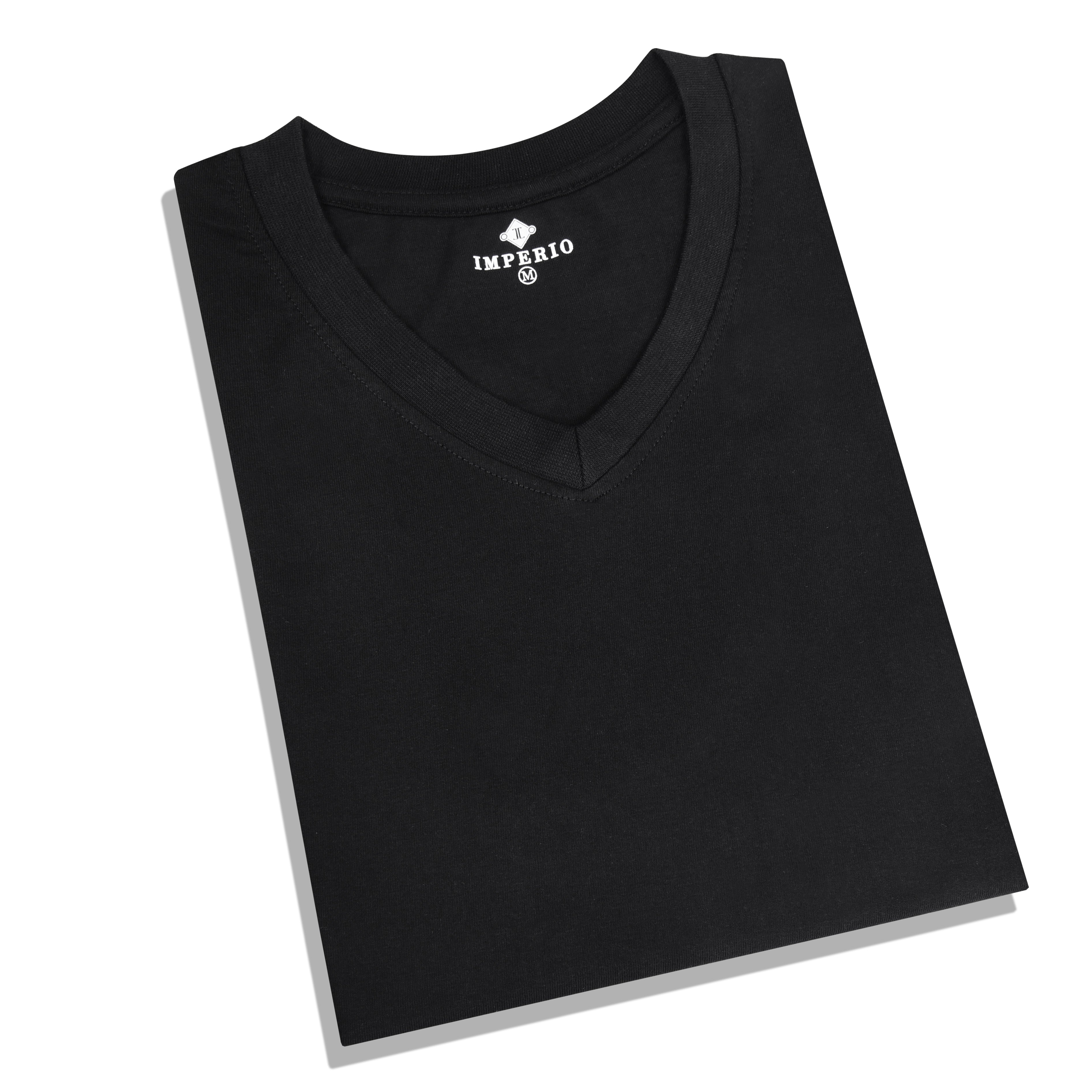 IMPERIO Men Black Solid V-Neck T-Shirt | Pure Cotton, Casual Fit VN5013