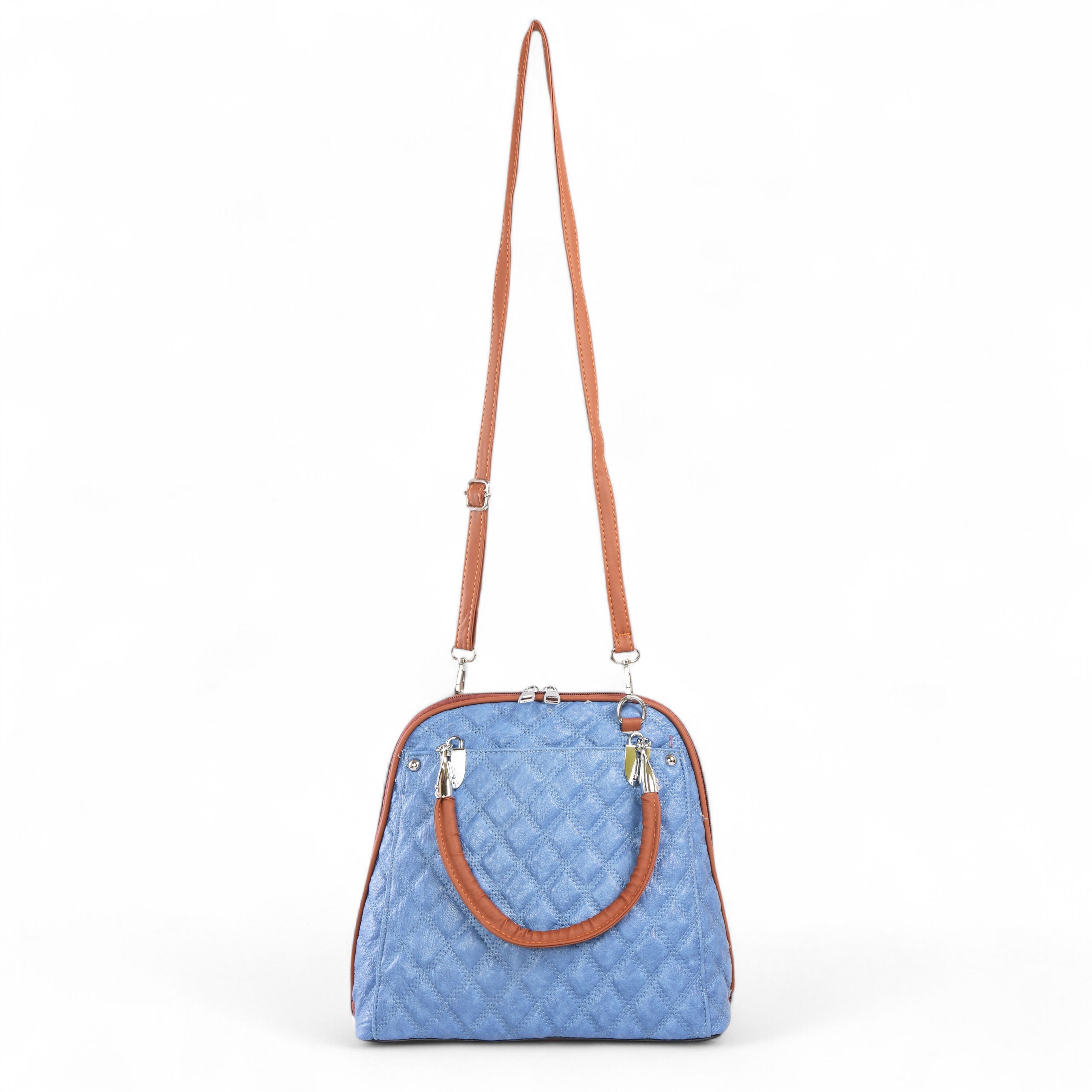 QIARRA Sky Blue Luxe Artificial Leather Premium Quilted Satchel Bag / Handbag with Detachable Slings VB8030