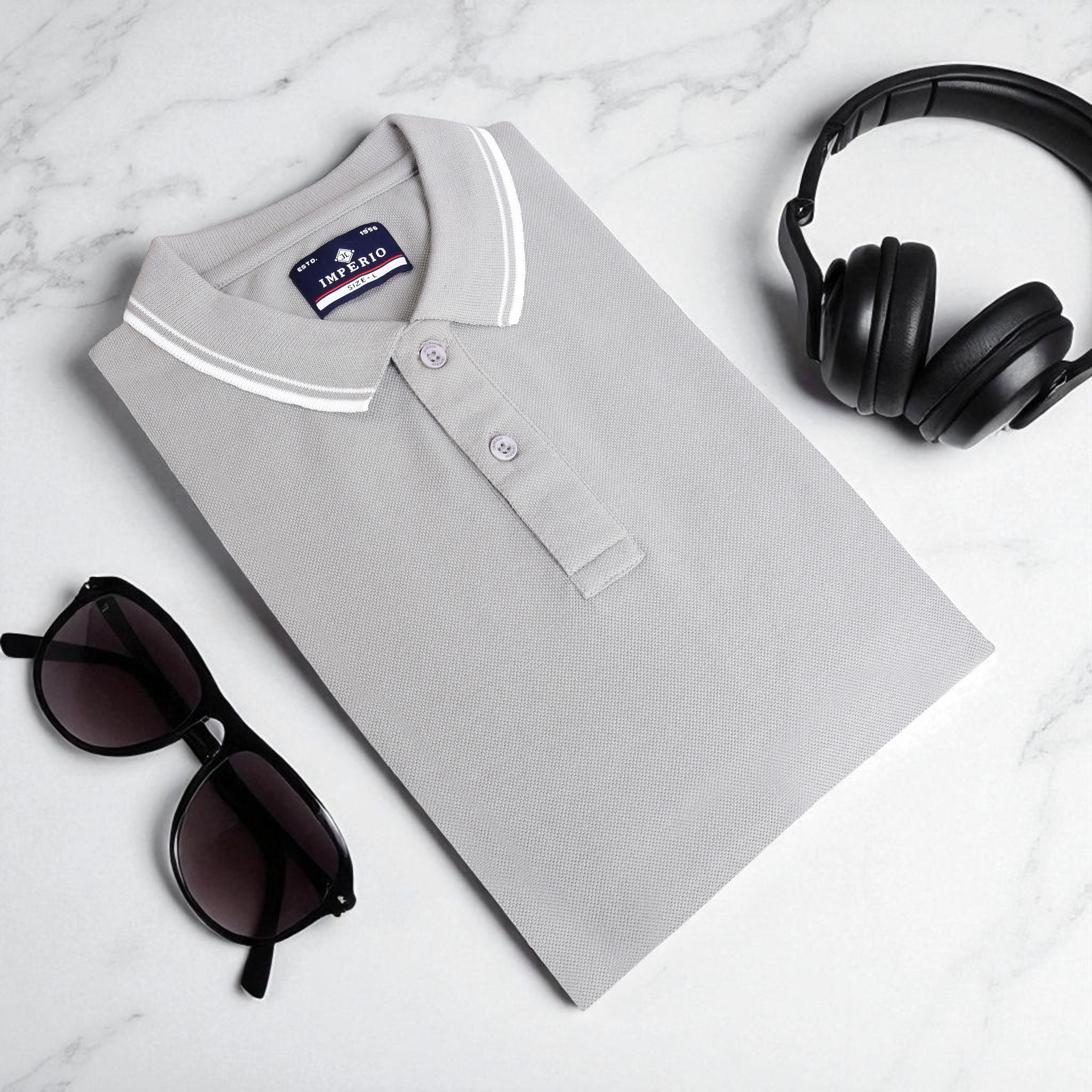 Imperio Men Solid Polo Neck Polyester Grey T-Shirt TC5009