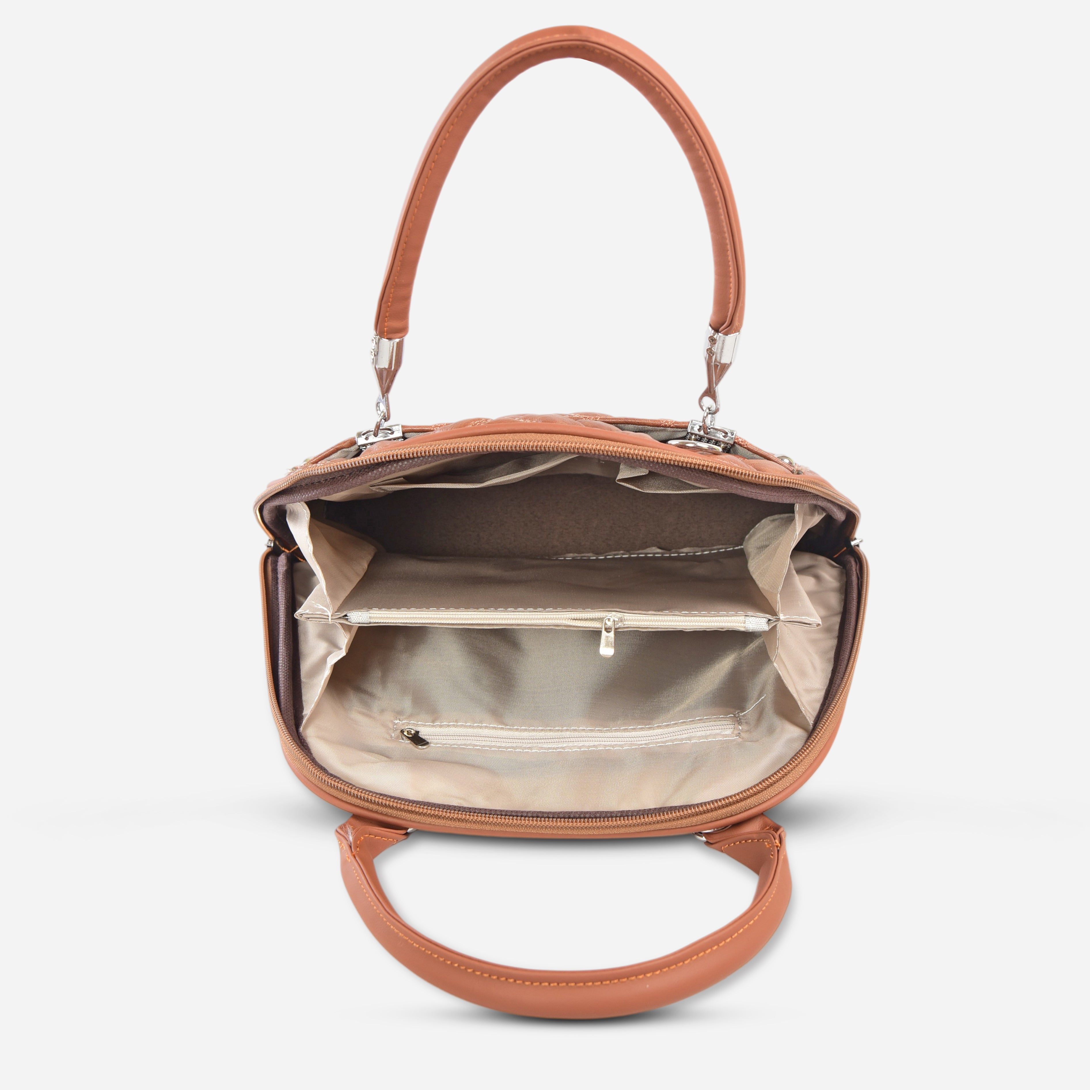 QIARRA Tan Luxe Artificial Leather Premium Quilted Satchel Bag / Handbag with Detachable Slings VB8033