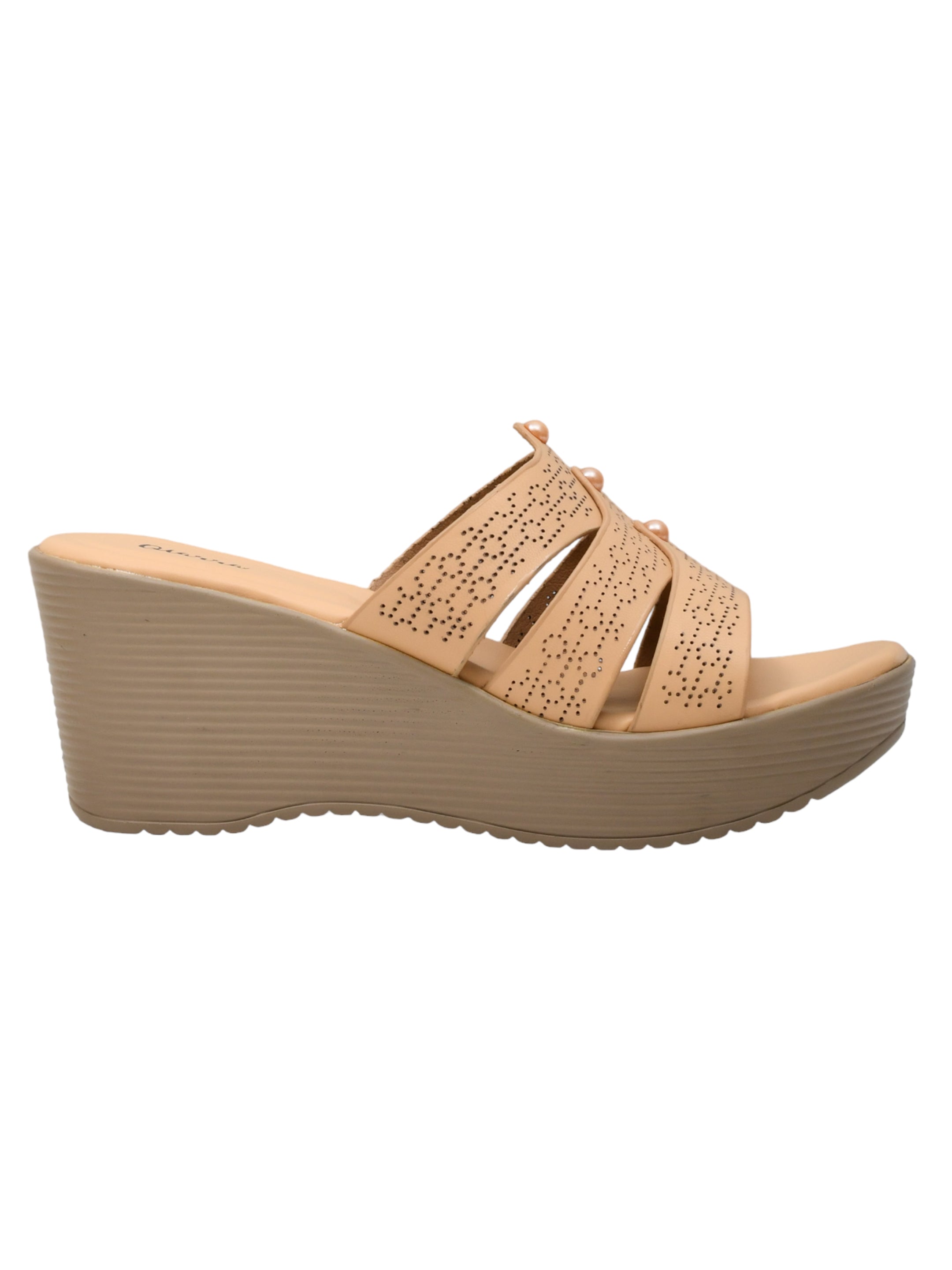QIARRA by Ajanta Women’s Beige Slip-On Wedge Sandals