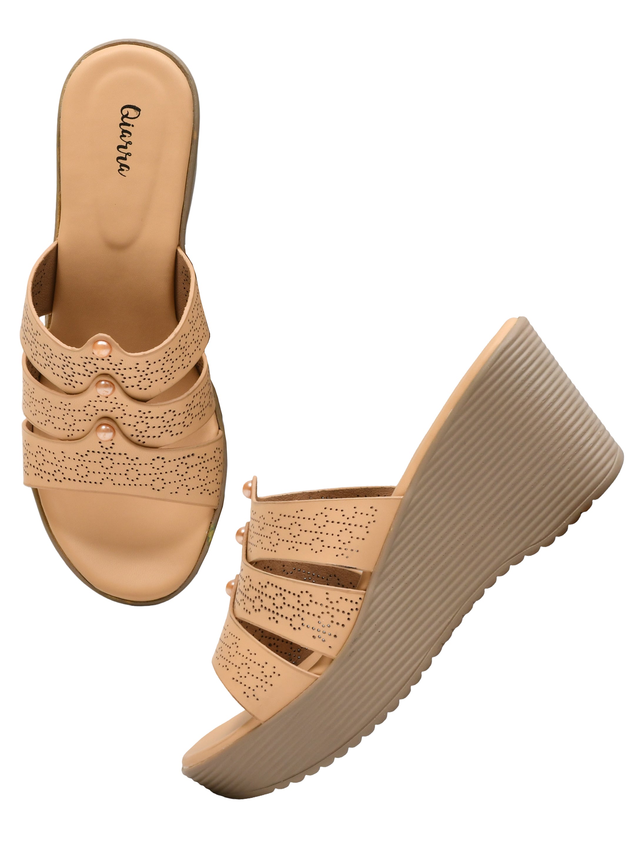 QIARRA by Ajanta Women’s Beige Wedge Sandals