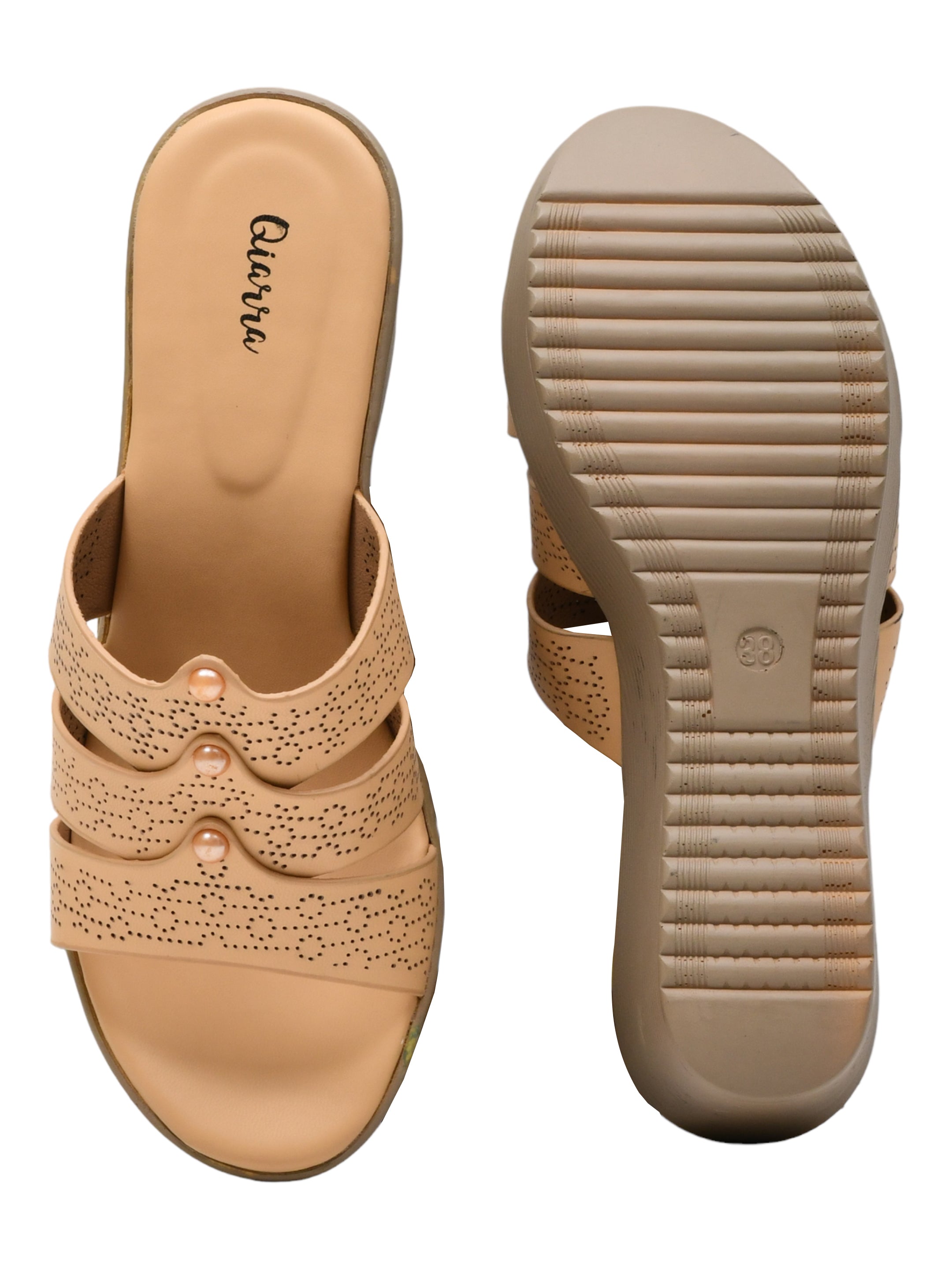 QIARRA by Ajanta Women’s Beige Wedge Sandals