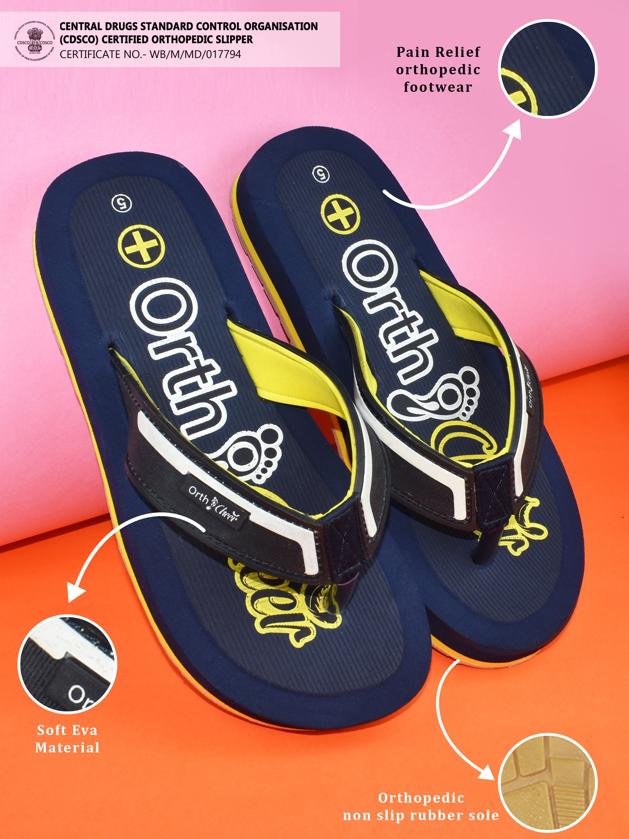 Ortho Cheer Men's Orthopedic & Diabetic Friendly Soft, Lightweight & Super Comfort Daily Use SlippersAO2011