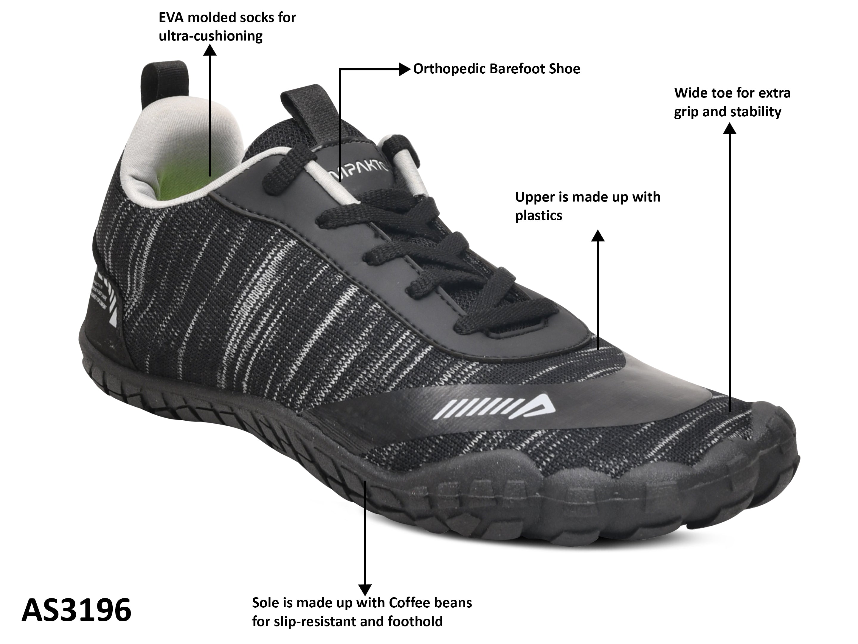 Impakto Barefoot Rooted Men Black Gym Shoes AS3196