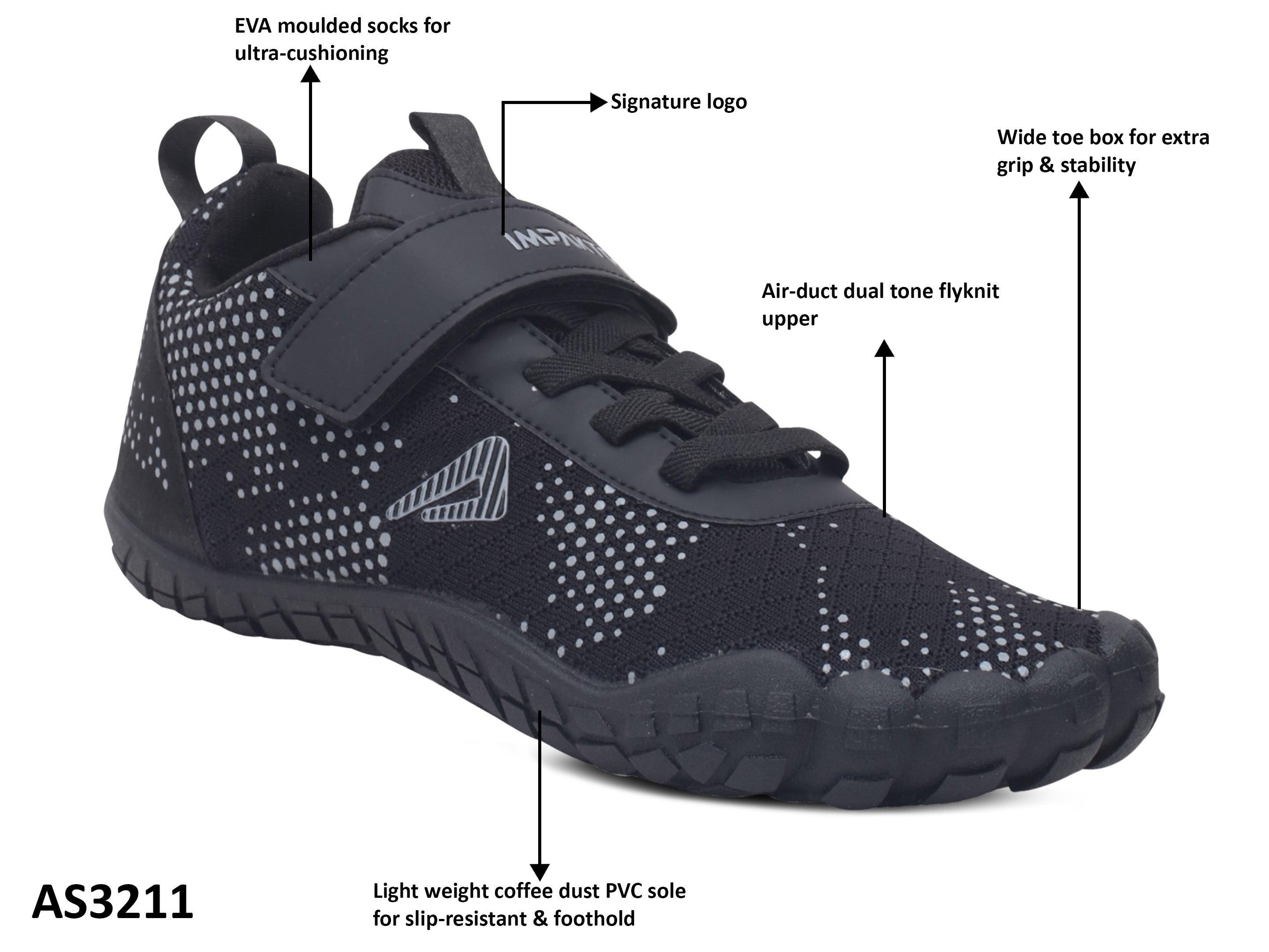 Impakto Barefoot Rooted Men Black Gym Shoes AS3211