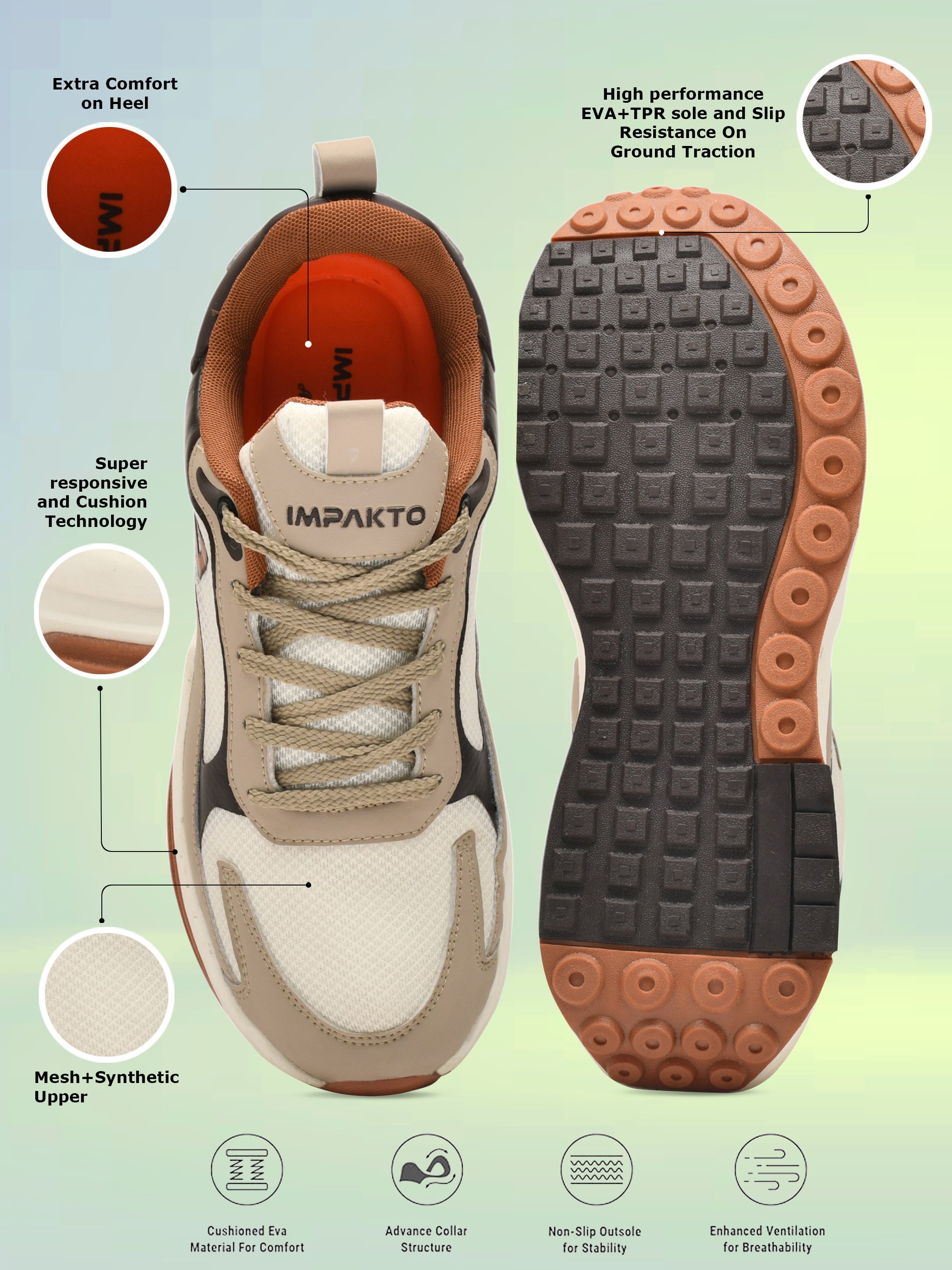Impakto Retro Sprint Sneakers With Cushioned Insocks For Men AS3267