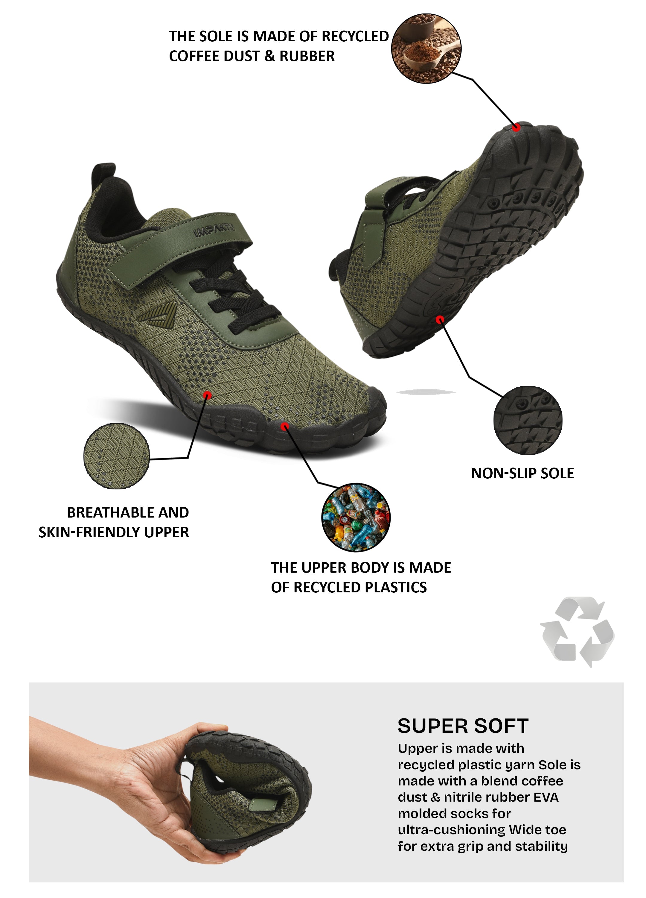 Impakto Barefoot for Wide Feet Shoes for Men Olive Green AS3285