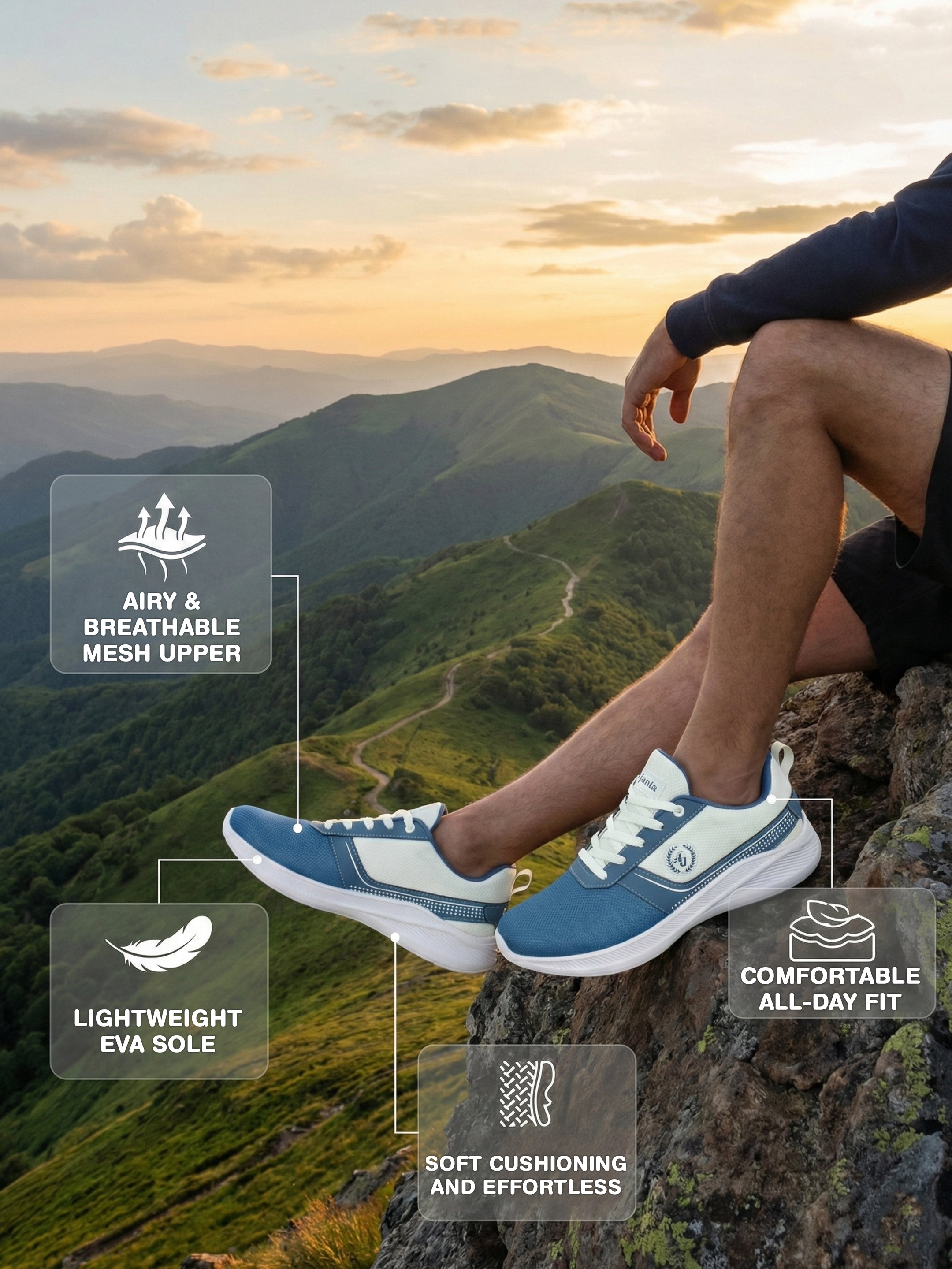 Men’s Blue & White Dual-Color Casual Shoe with Lightweight EVA Cushioning