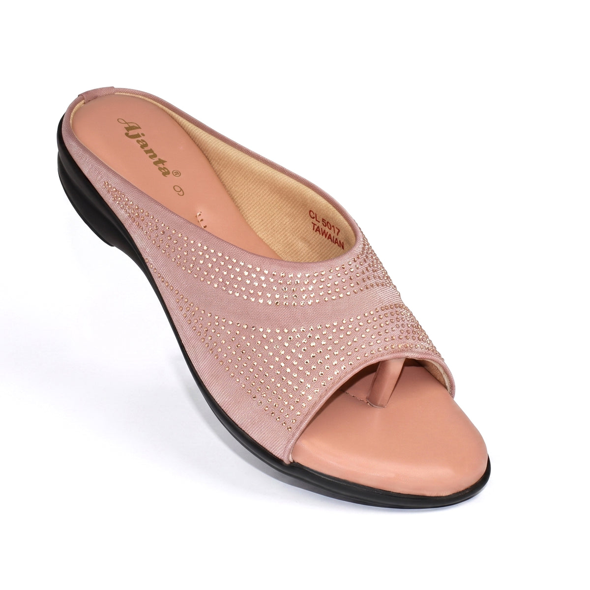 AJANTA Rhinestone Embellished Wedge Sandal for Women | Ethnic Toe Post Slip-On Casual Sandal | Girls  Comfortable Heel Sandal | Lightweight Footwear For Occasions, Party, Festive, Office, Travel