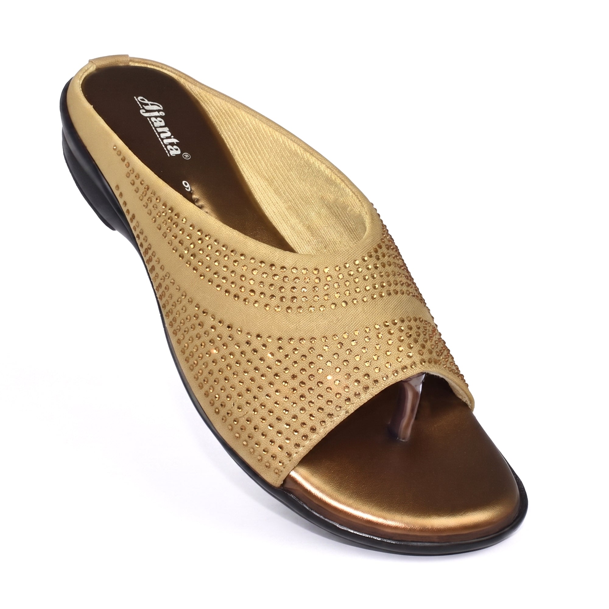 AJANTA Rhinestone Embellished Wedge Sandal for Women | Ethnic Toe Post Slip-On Casual Sandal | Girls  Comfortable Heel Sandal | Lightweight Footwear For Occasions, Party, Festive, Office, Travel