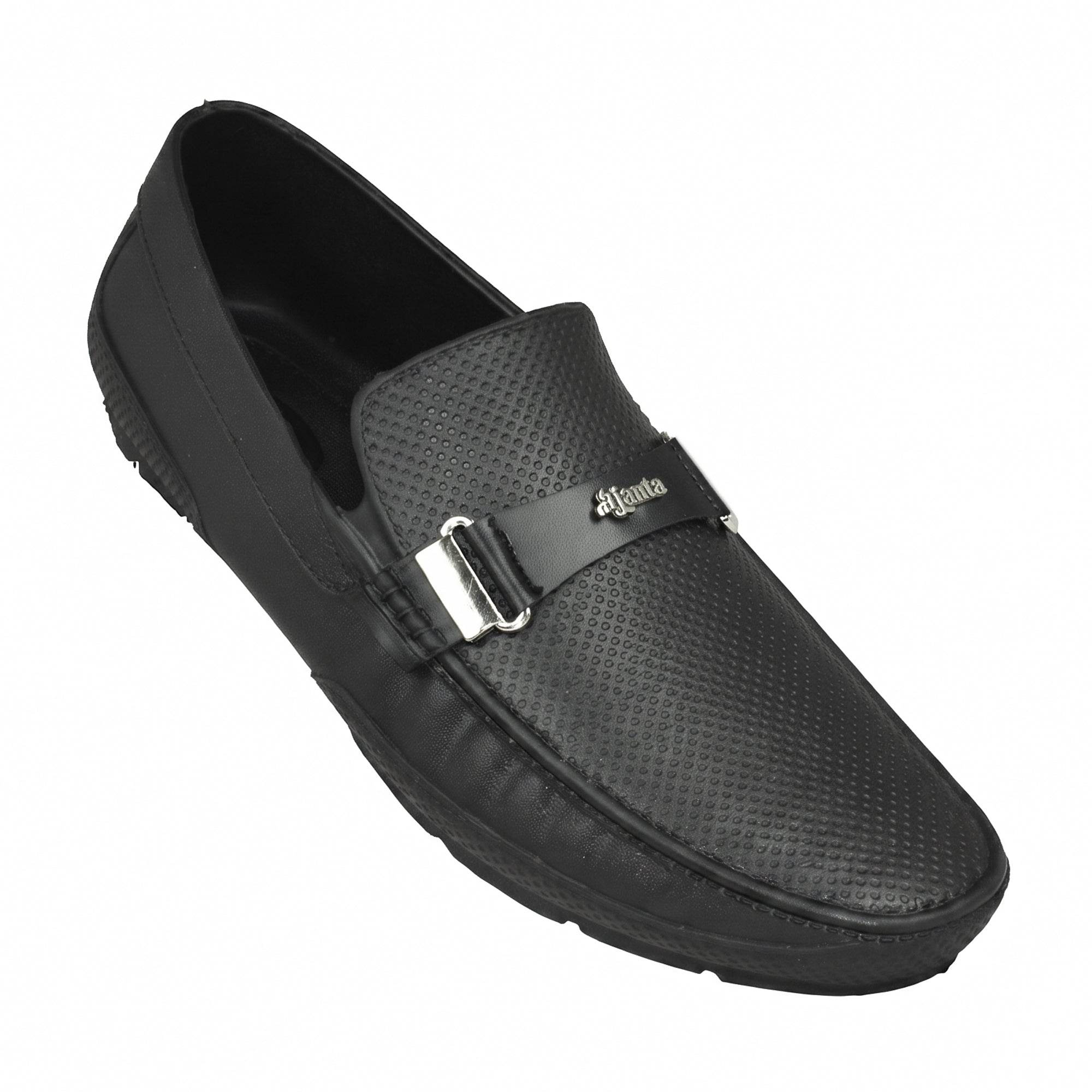 AJANTA PVC Loafers Monsoon Shoes for Men | Waterproof Slip Resistant Flexible Outsole | Lightweight Slip-On Embossed Metal Buckle Casual Rain Shoes for Office & Party Brown