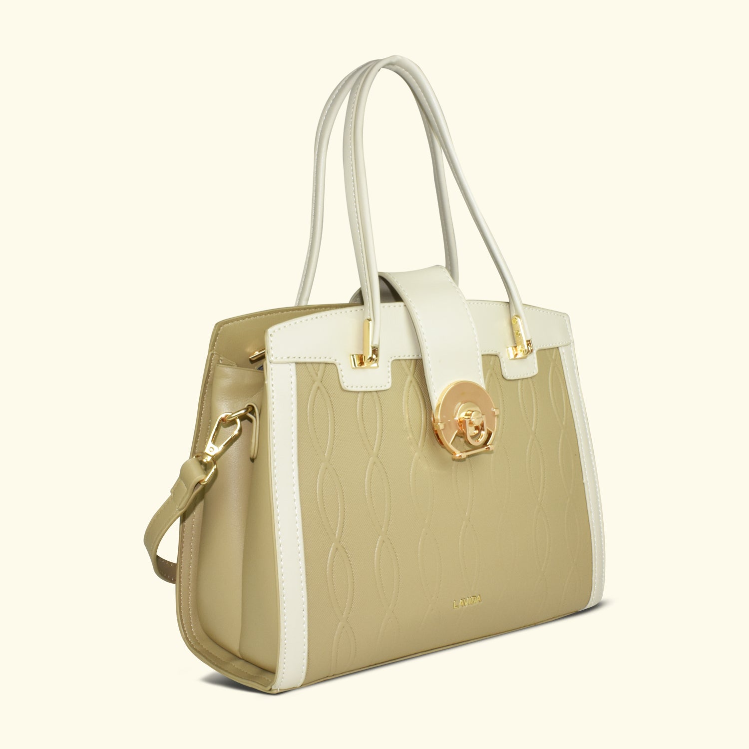 QIARRA by Ajanta Beige Synthetic Sling Bag for Women | 2 Compartments | Buckle Lock | Zipper Chains | Handle Detachable Sling Strap-VB8017