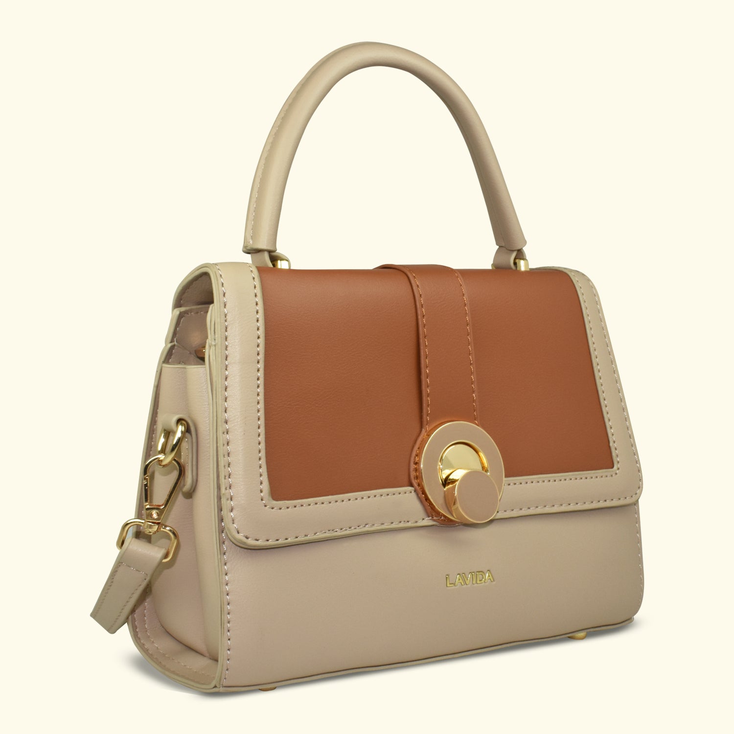 Ajanta Women's Tan & Beige Colorblocked Shoulder Bag with Snap Button VB2038