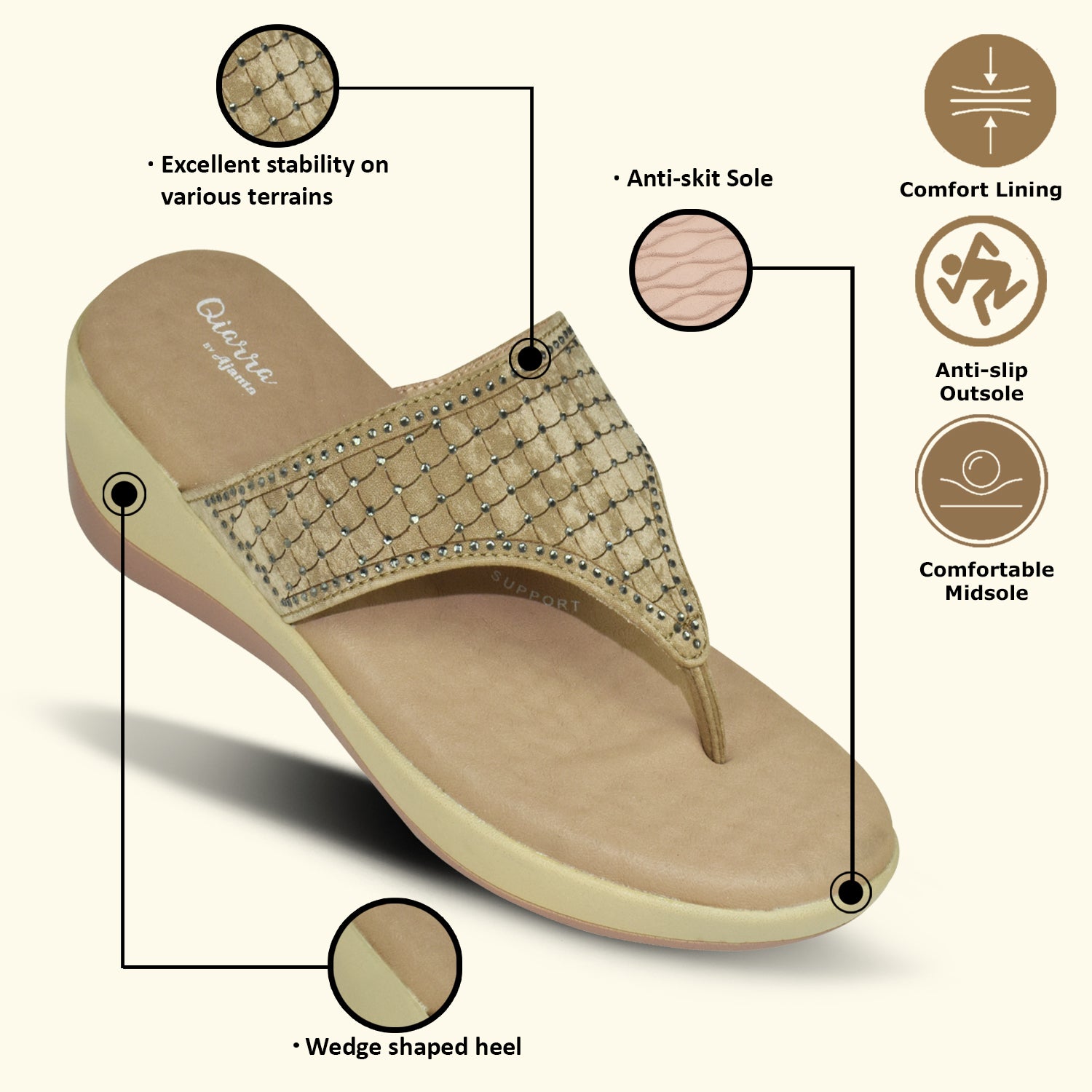 QIARRA Women Flat Sandals for Women|Casual Sandals|Comfortable Ladies Sandal|Flats For Daily Use EL1057