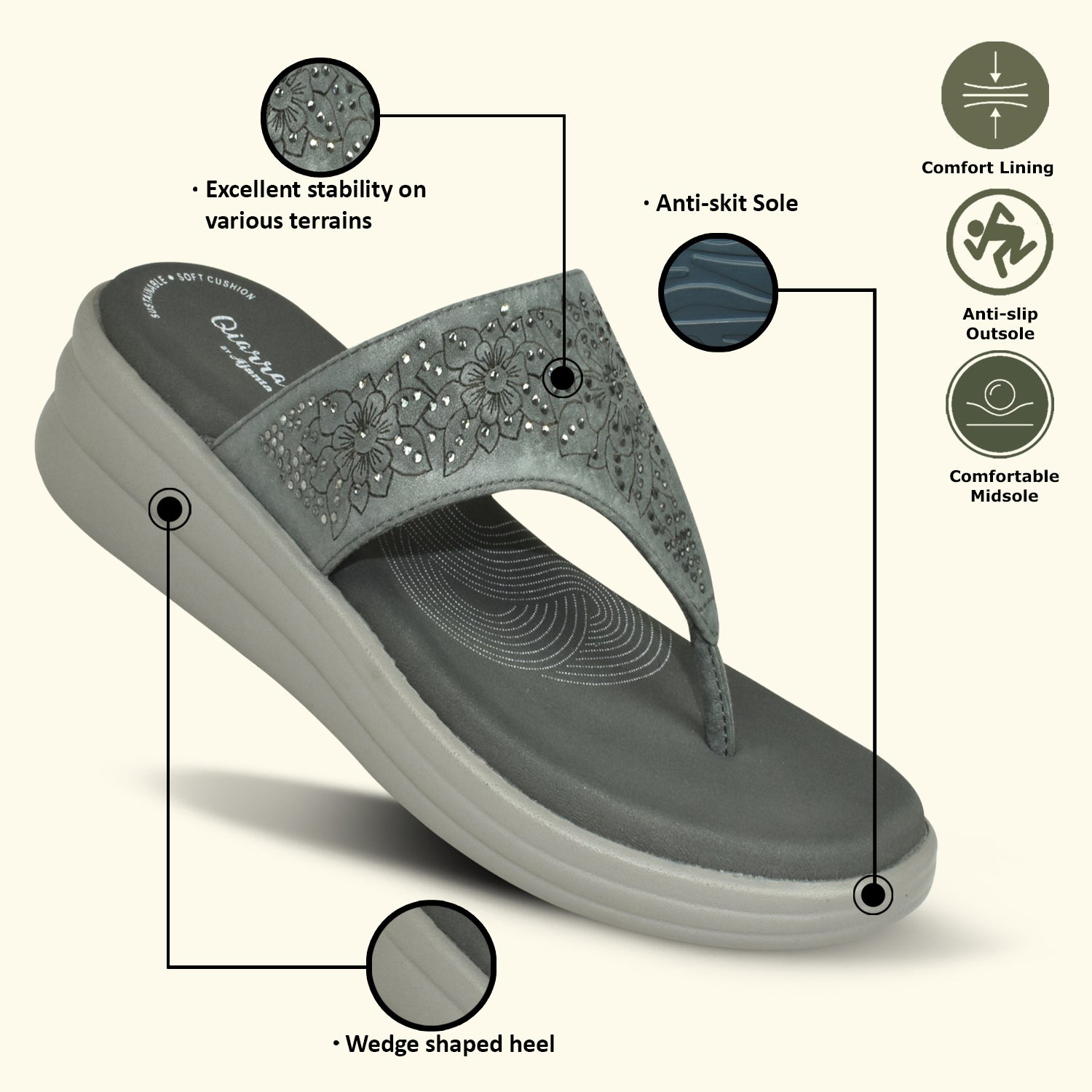 QIARRA Women Flat Sandals for Women|Casual Sandals|Comfortable Ladies Sandal|Flats For Daily Use EL1058