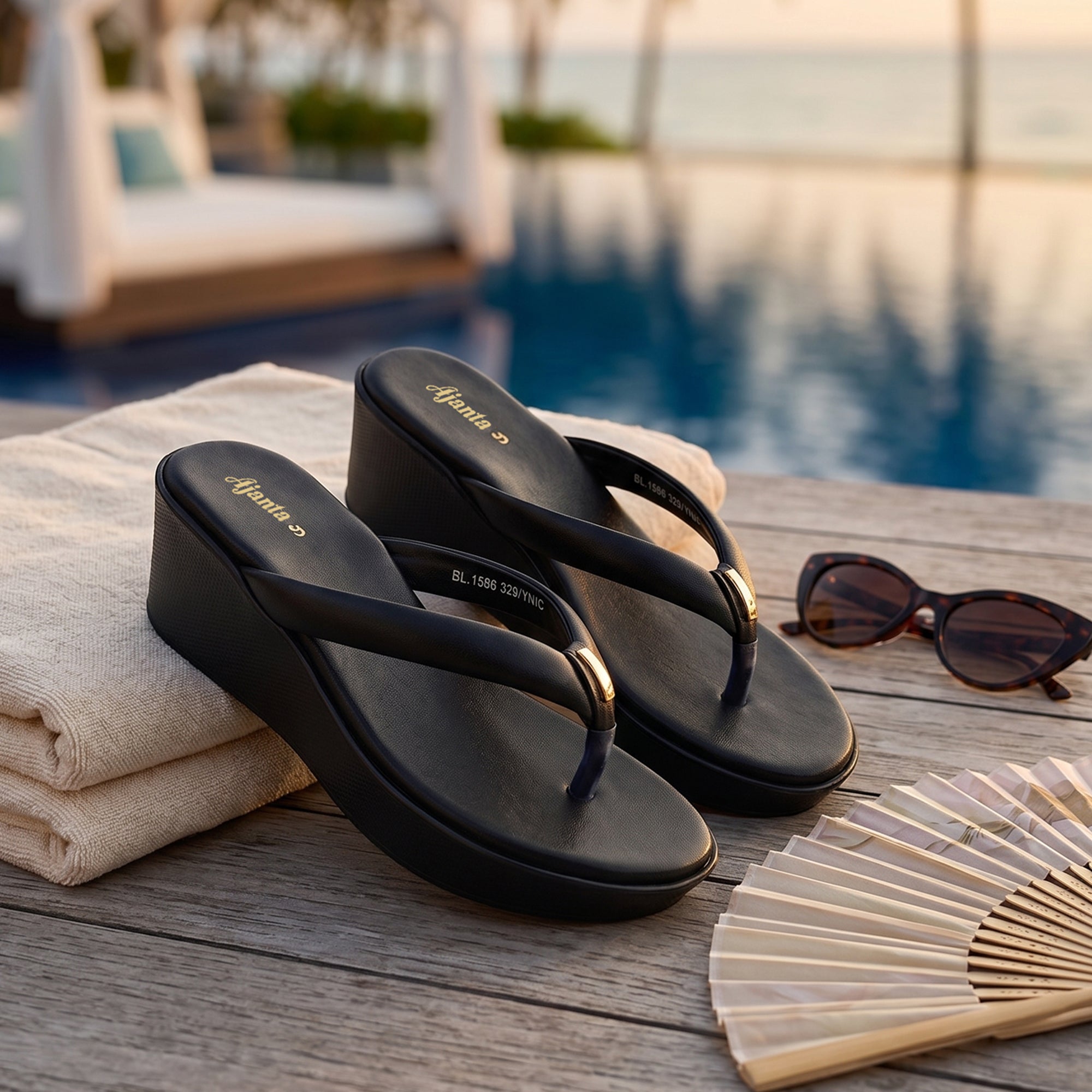 AJANTA Women Wedge Heel Sandals | Toe Post Flip Flop Sandals for Women | Platform Slip On Sandals | Lightweight Cushioned Walking Footwear | Daily Office, Travel, Puja & Festive Wear For Woman