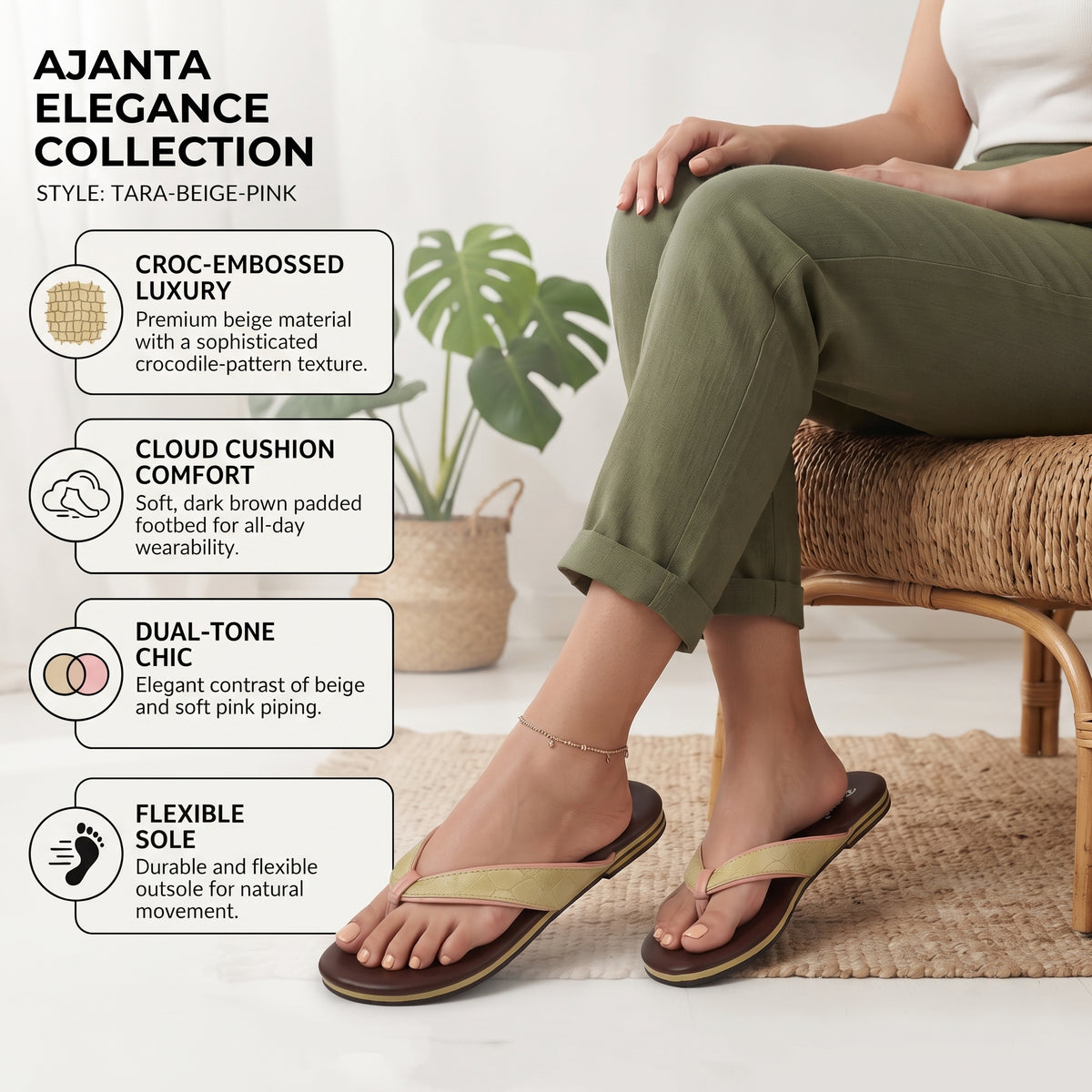 AJANTA Slip on Flat Sandals for Men | Casual Walking Office Outdoor Sandals | Lightweight Comfortable Footwear | Anti-Skid Travel Open Toe Summer Sandals, Slippers & Chappal for Women