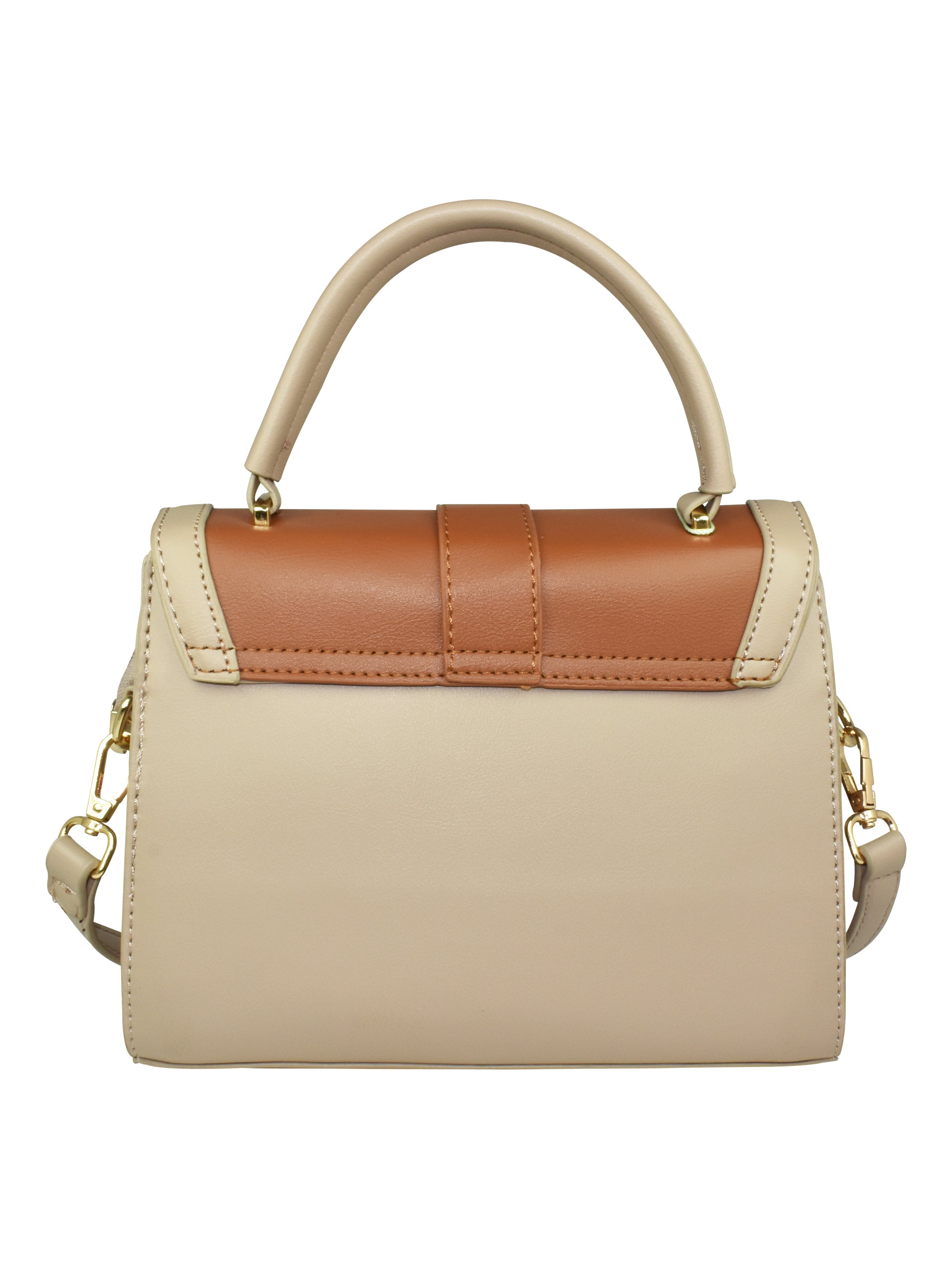 QIARRA by Ajanta Beige & Brown Synthetic Sling Bag for Women | 2 Compartments | Buckle Lock | Zipper Chains | Handle Detachable Sling Strap-VB8013