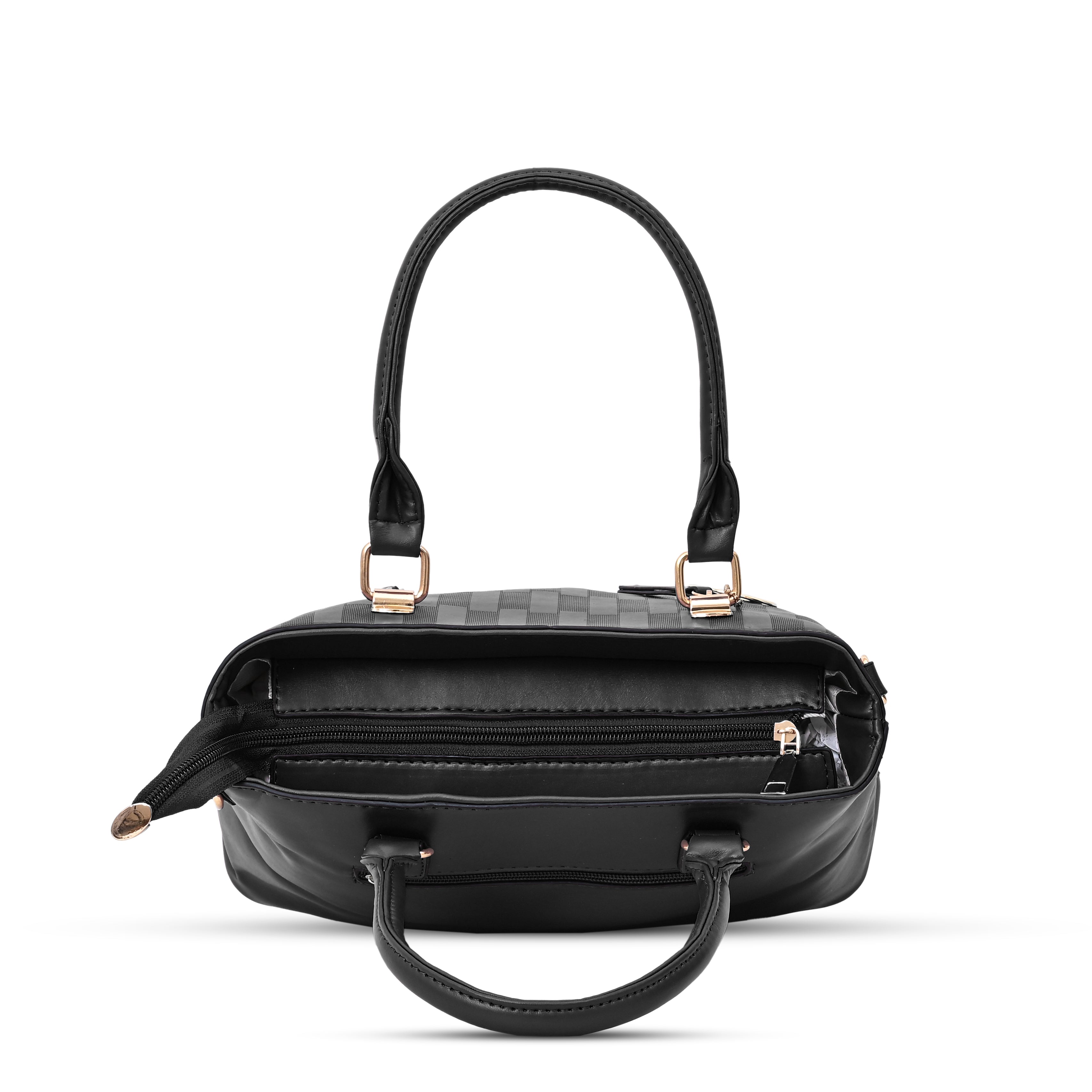 QIARRA Black Luxe Artificial Leather Premium Textured Shoulder Bag / Handbag with Detachable Slings VB8070