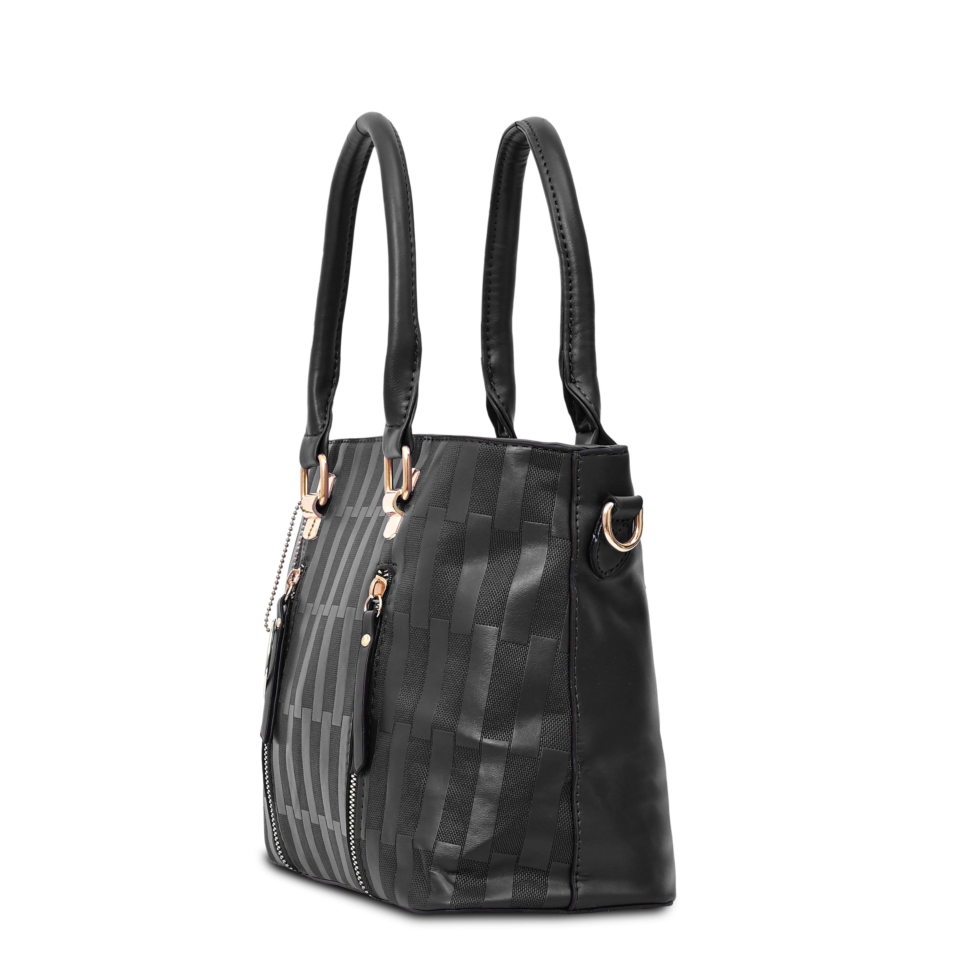 QIARRA Black Luxe Artificial Leather Premium Textured Shoulder Bag / Handbag with Detachable Slings VB8070