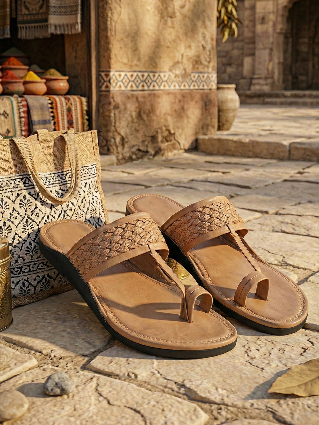 Ajanta Men’s Cream Slip-On Sandals