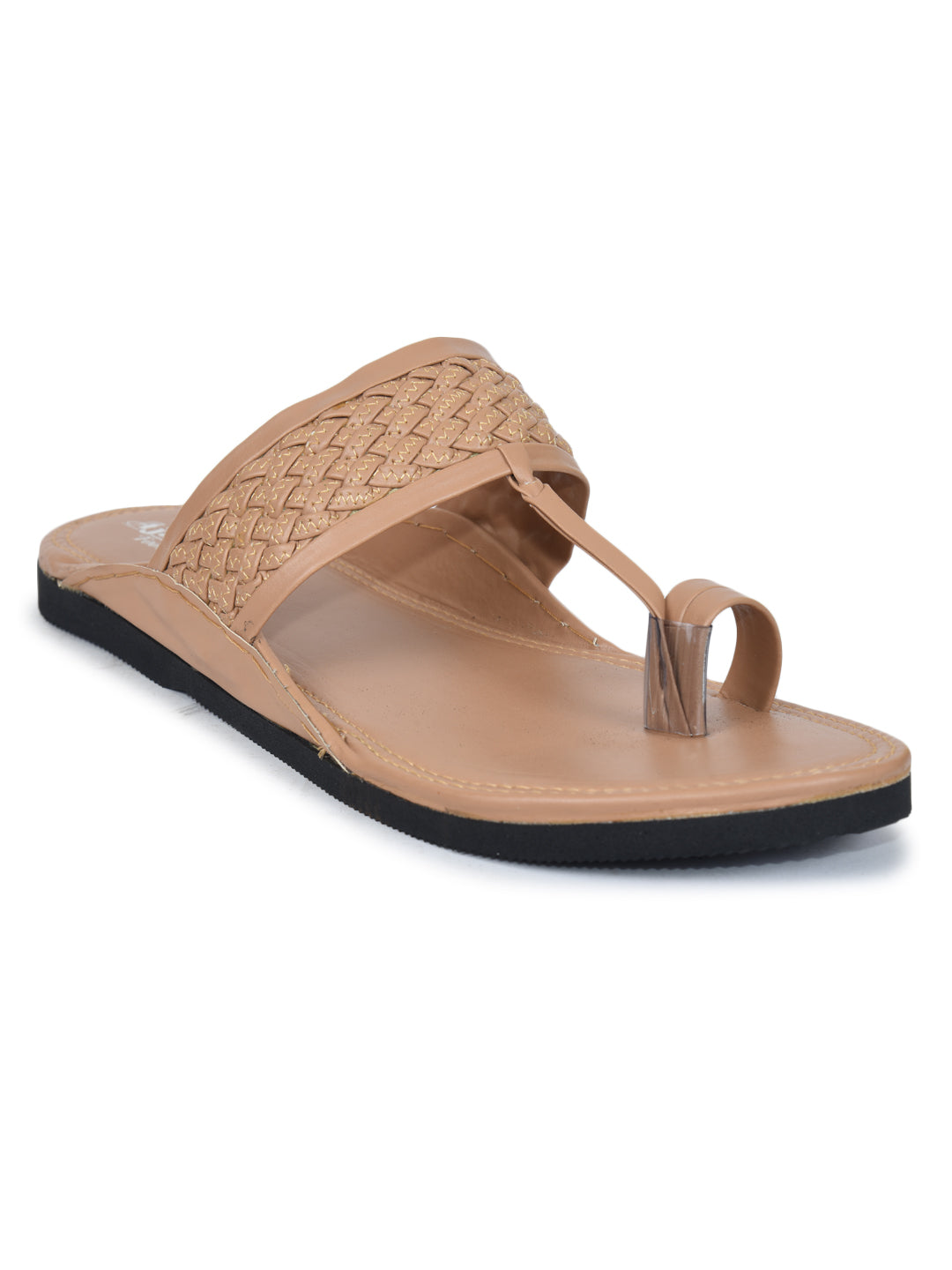 Ajanta Men’s Cream Sandals | Synthetic Upper | Durable Rubber Sheet Sole | Comfortable Slipper CG0796