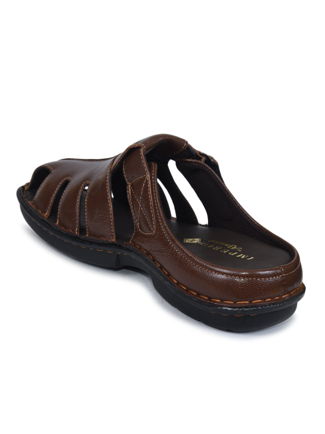 Imperio Brown Genuine Leather Cushioned Footbed Slip-on Sandal for Men with Buckle Styling EG3045
