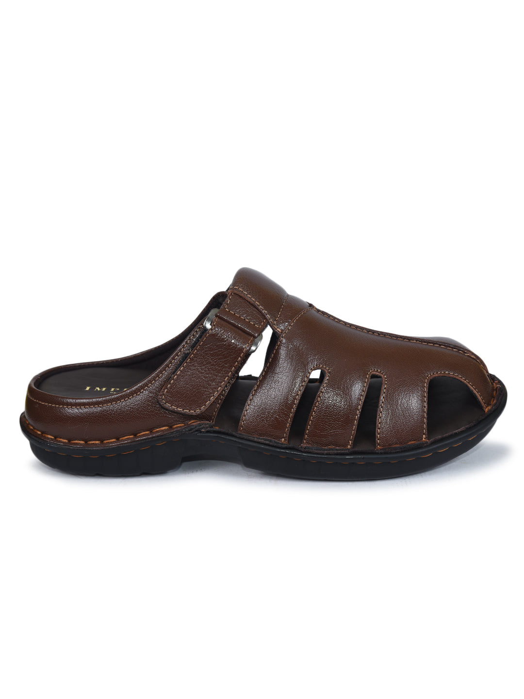 Imperio Brown Genuine Leather Cushioned Footbed Slip-on Sandal for Men with Buckle Styling EG3045